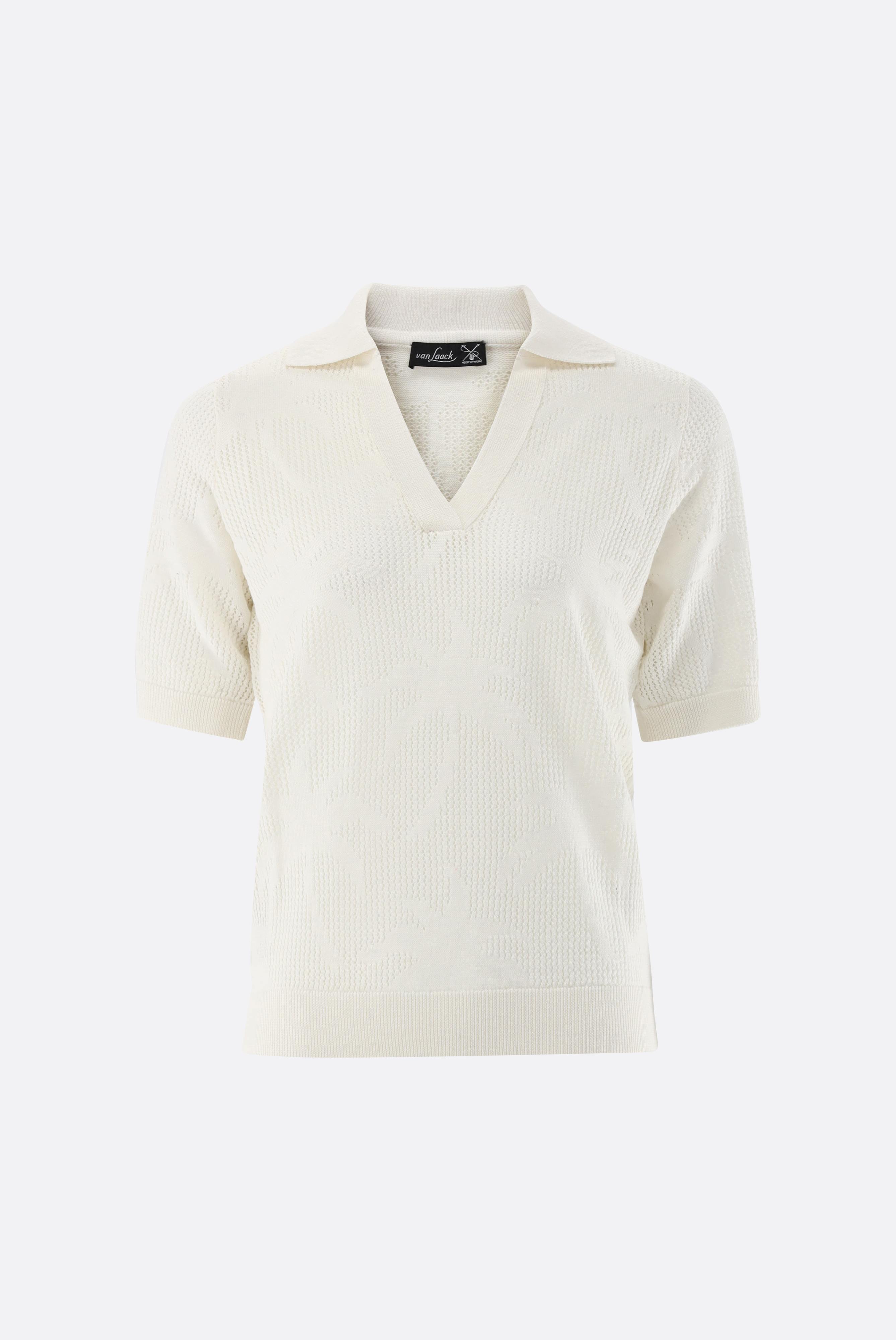 Polo shirt made of openwork knit with palm tree design