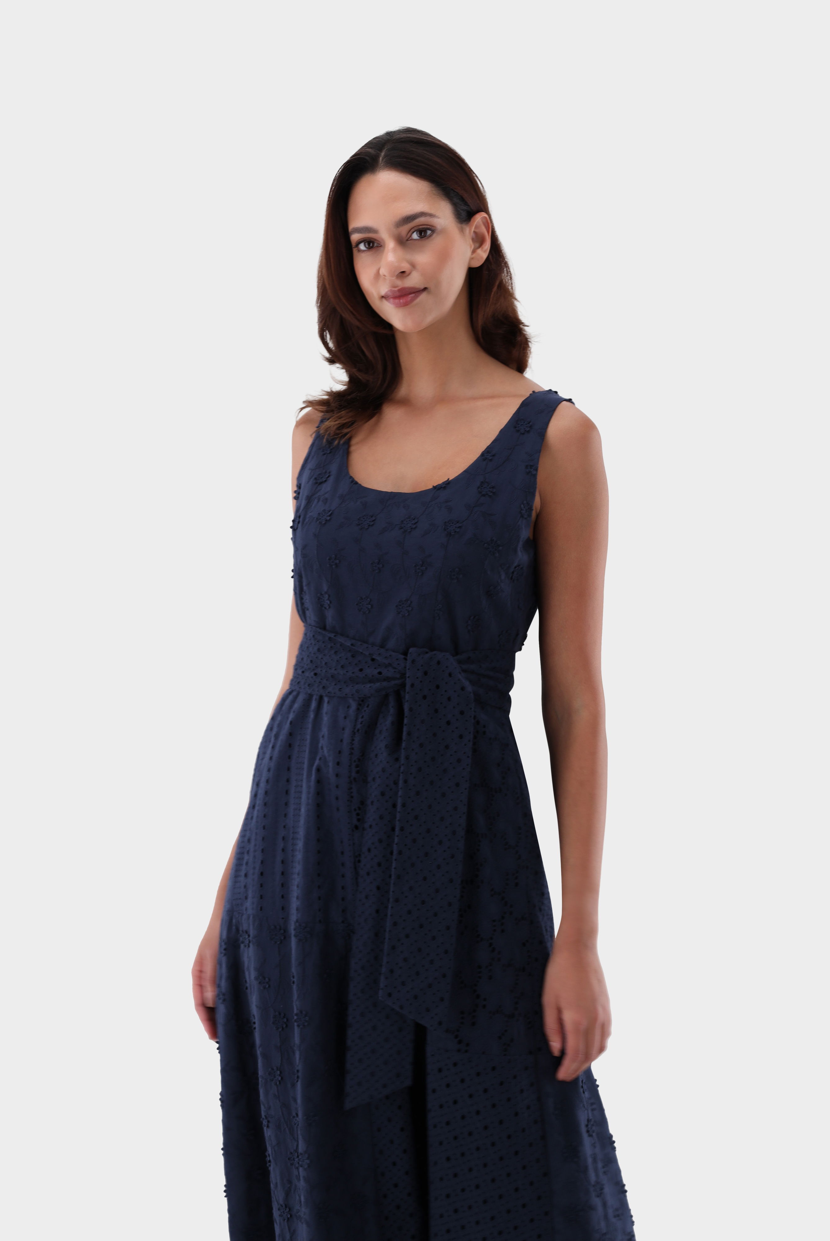 Midi-Kleid mit Patchwork-Lochstickerei