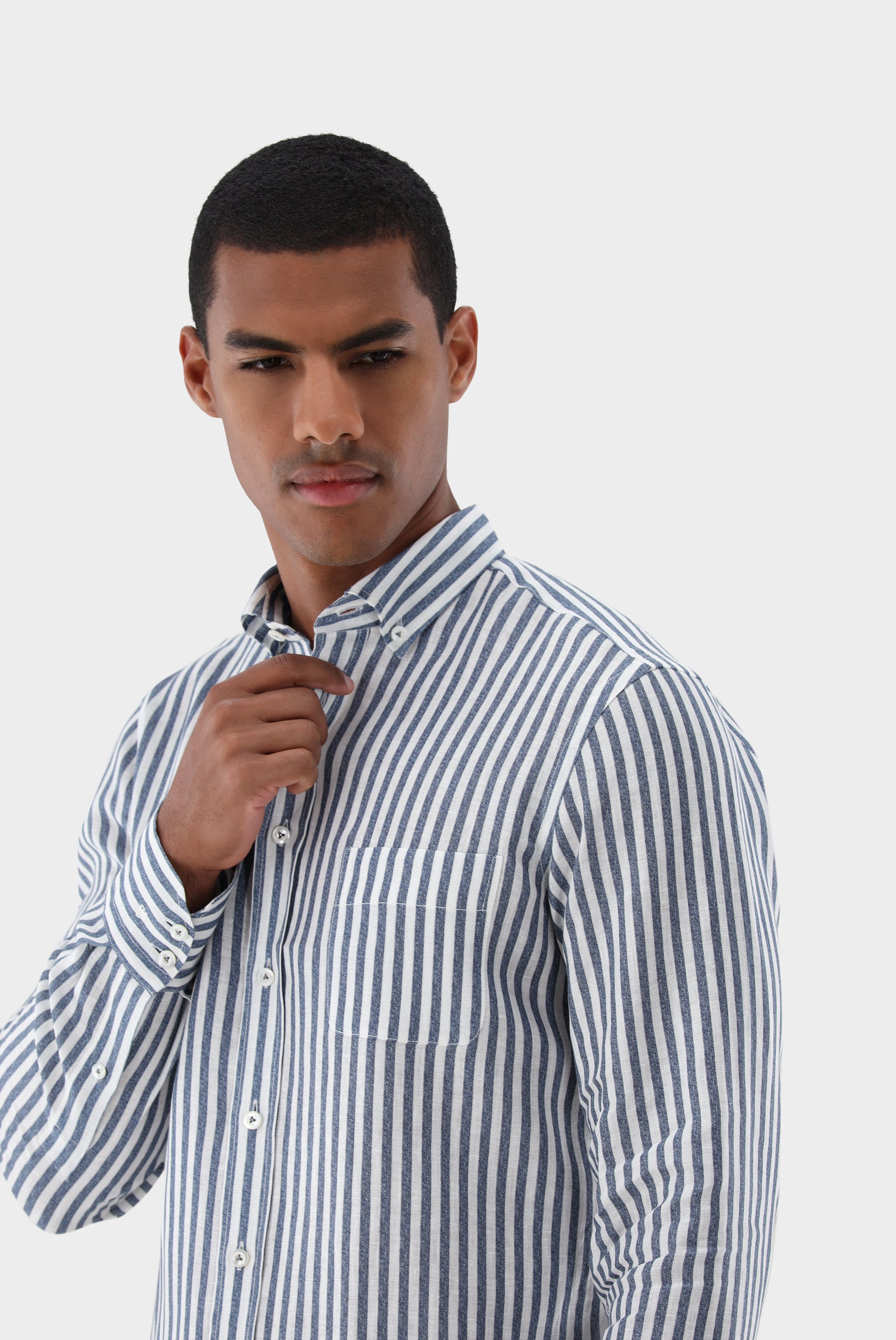 Casual Shirts+Linen Stripe Print Shirt Tailor Fit+20.2013.9V.170352.780.40