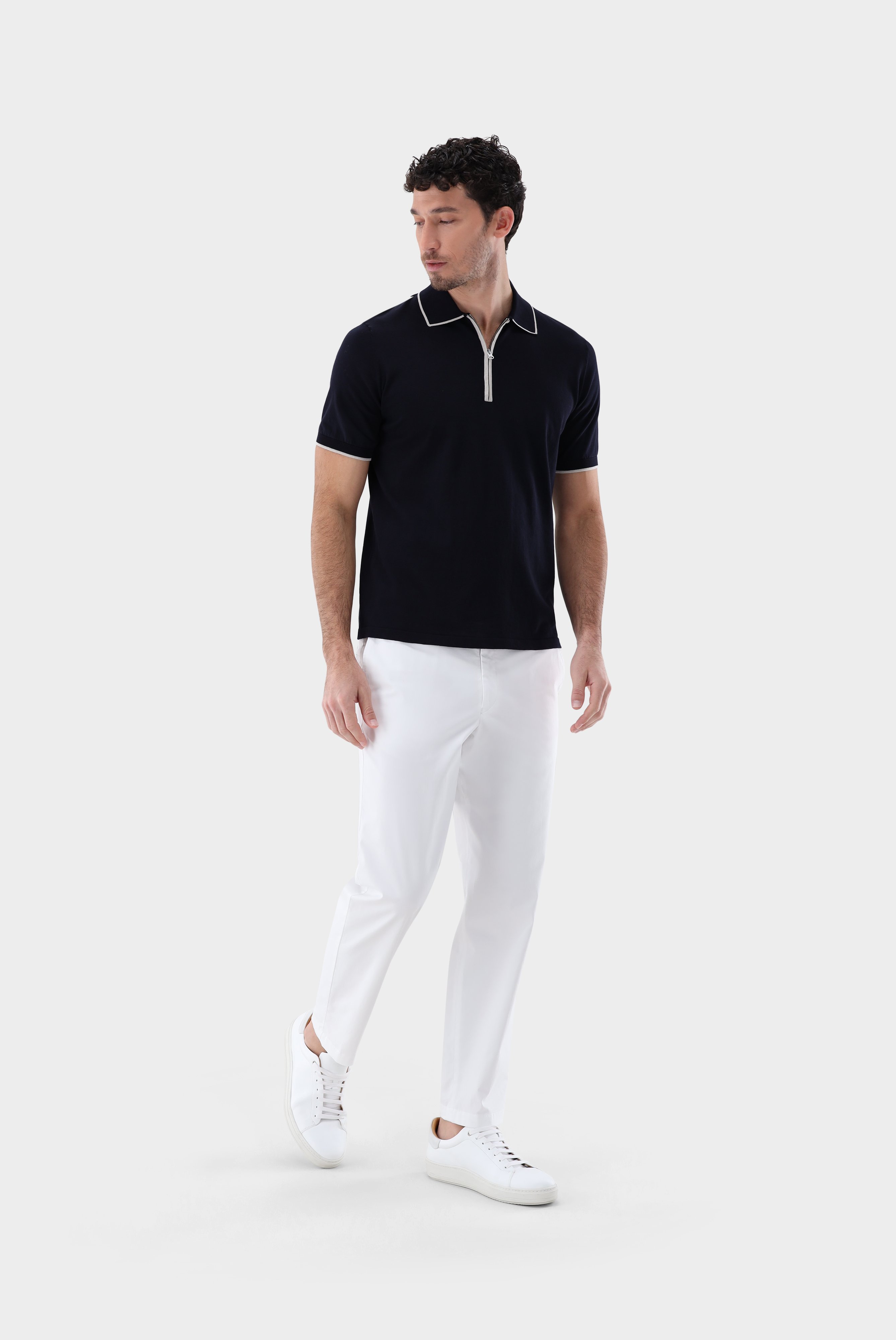 Poloshirts+Gestricktes Zip Polo Shirt aus Air Cotton+82.8647.S7.S00174.795.S