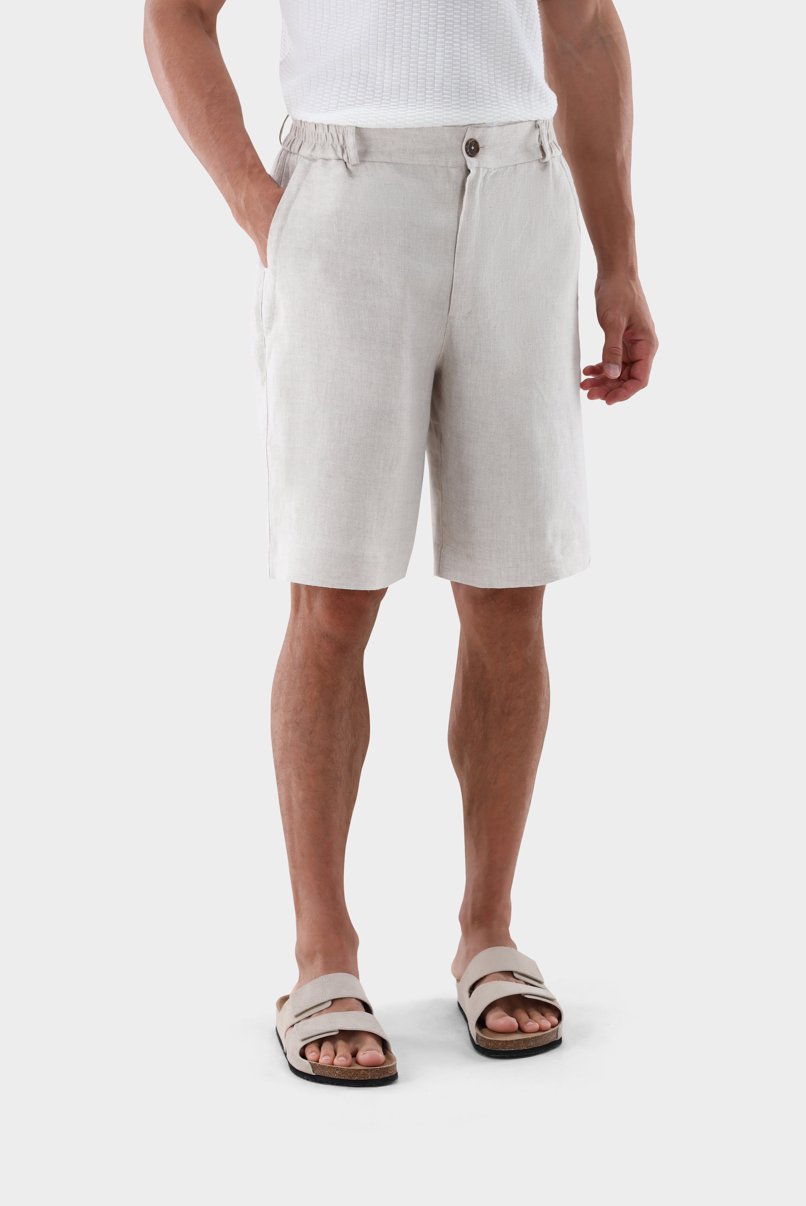 Shorts aus Leinen mit Fischgrat