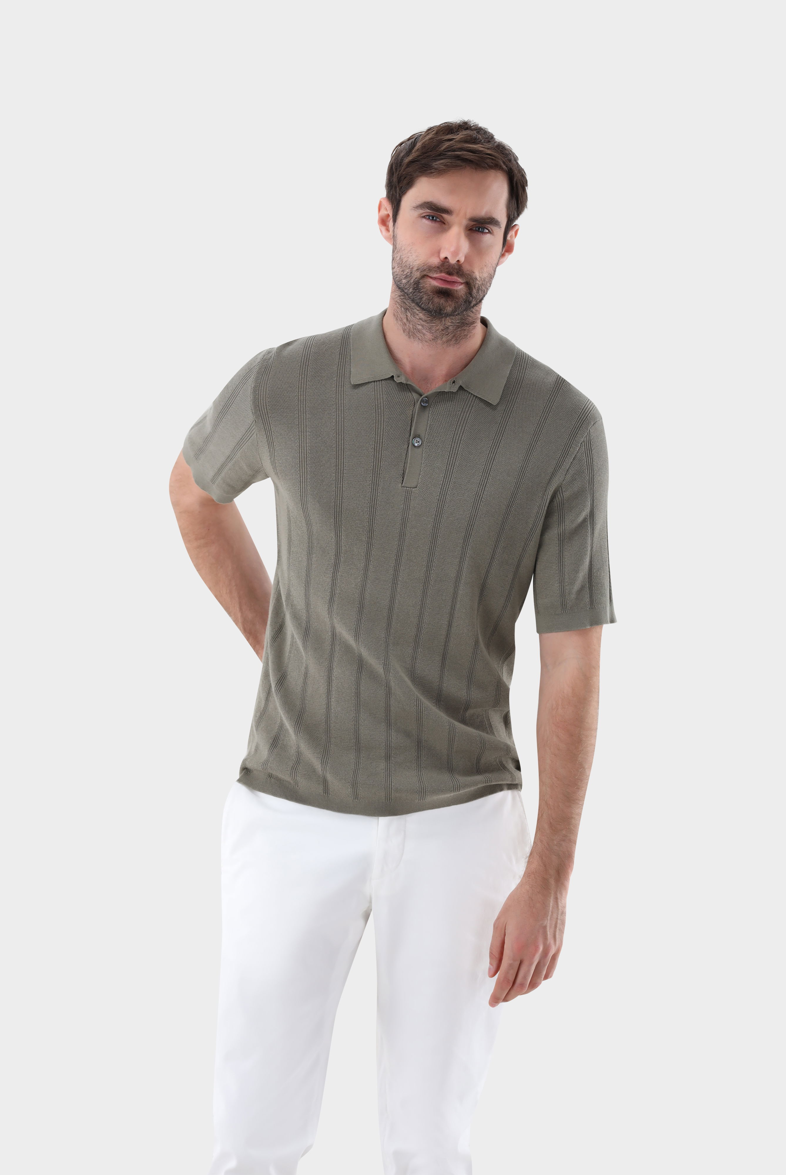 Strick-Poloshirt mit Jacquard Streifen