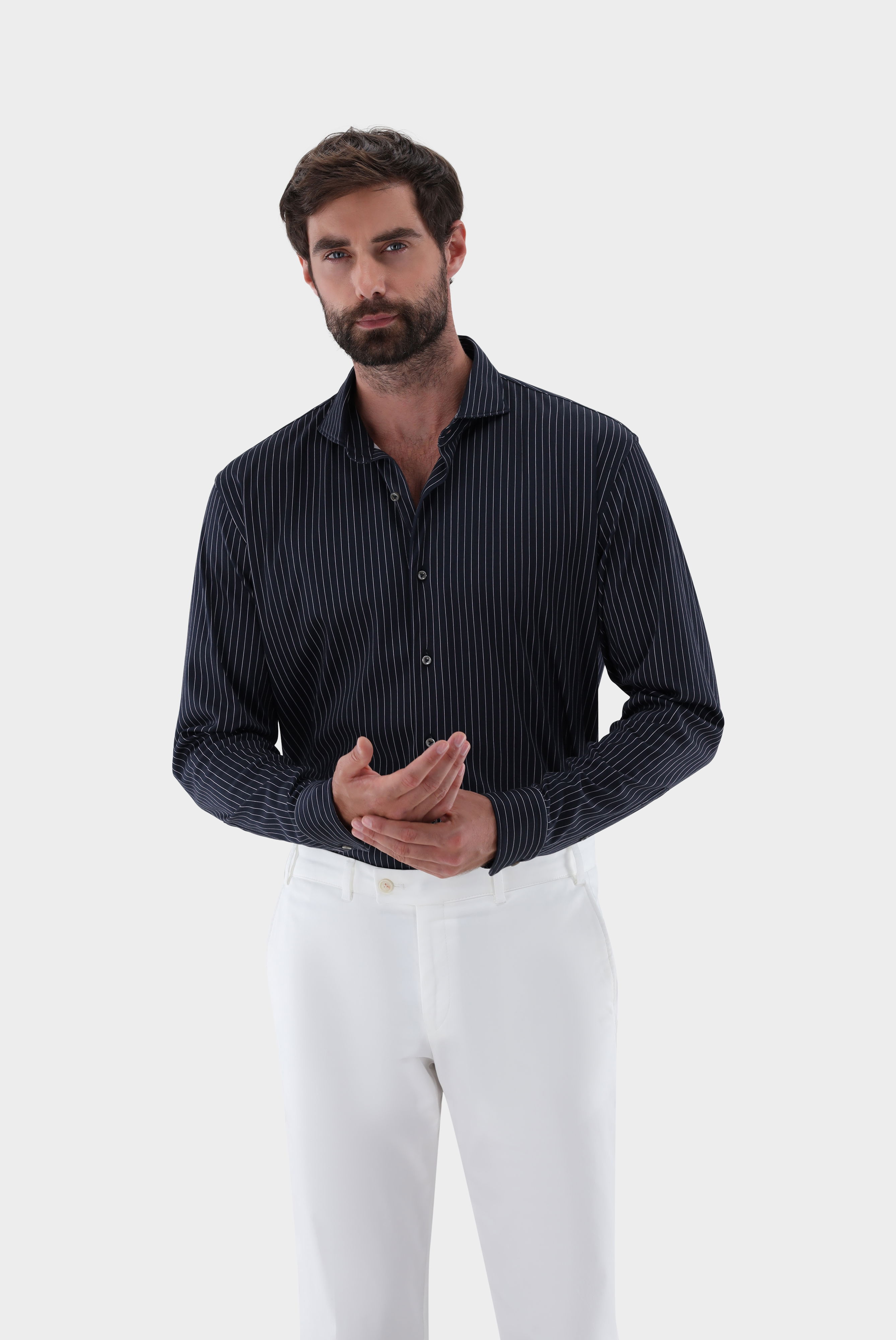 Jerseyhemd aus Schweizer Baumwolle mit Nadelstreifen