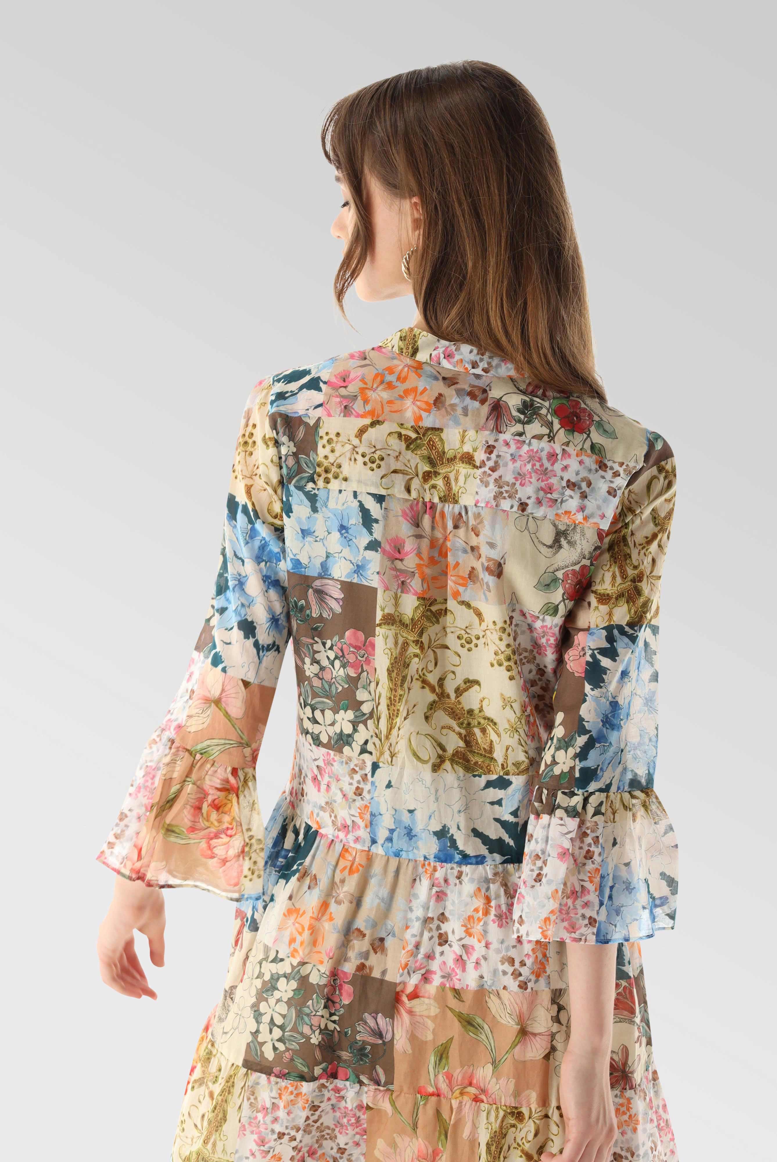 Dresses & Skirts+Slip-on dress with godet details in cotton with patchwork print+05.654Z.1V.170157.115.34