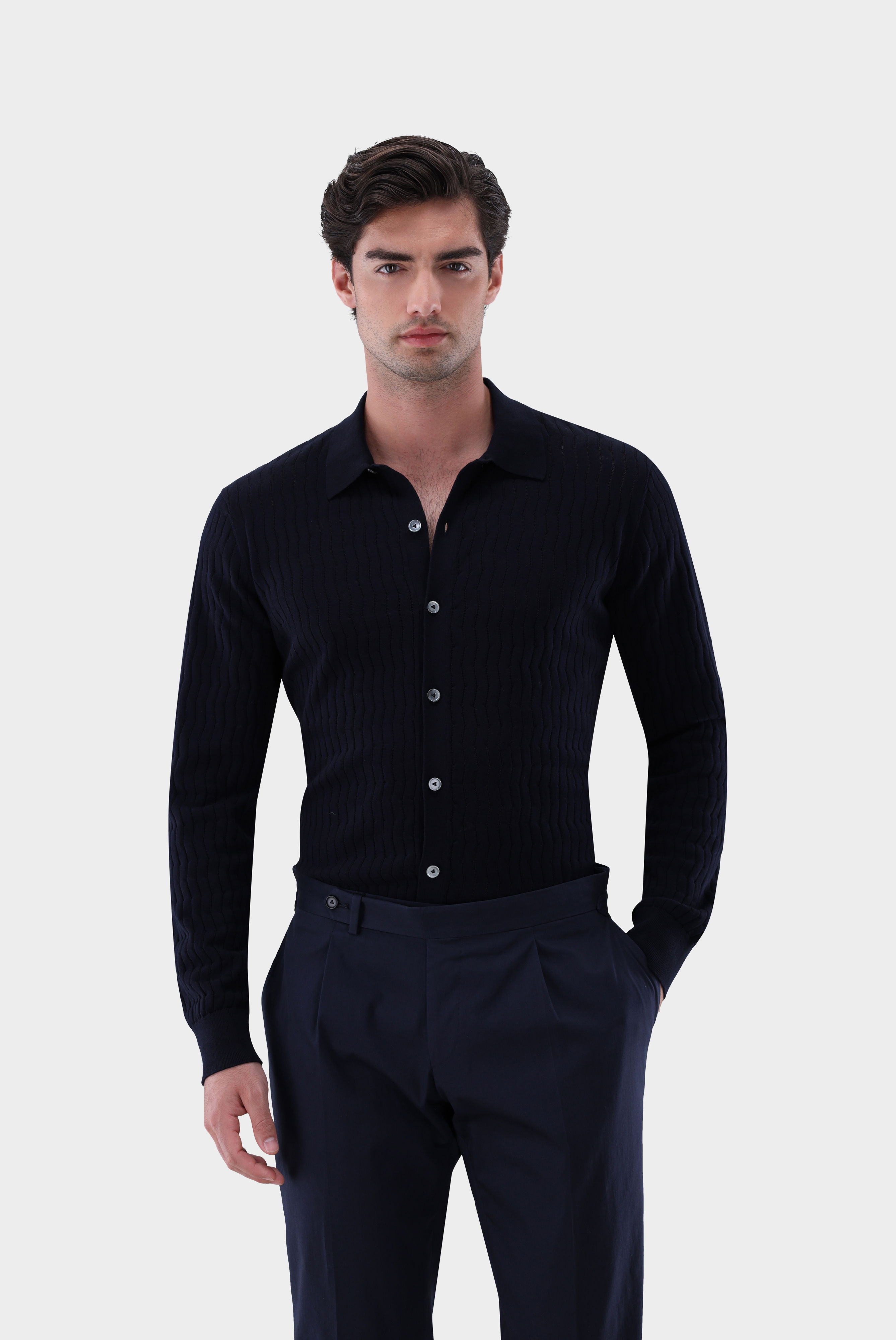 Strickhemd mit Strukturmuster aus Winter Cotton