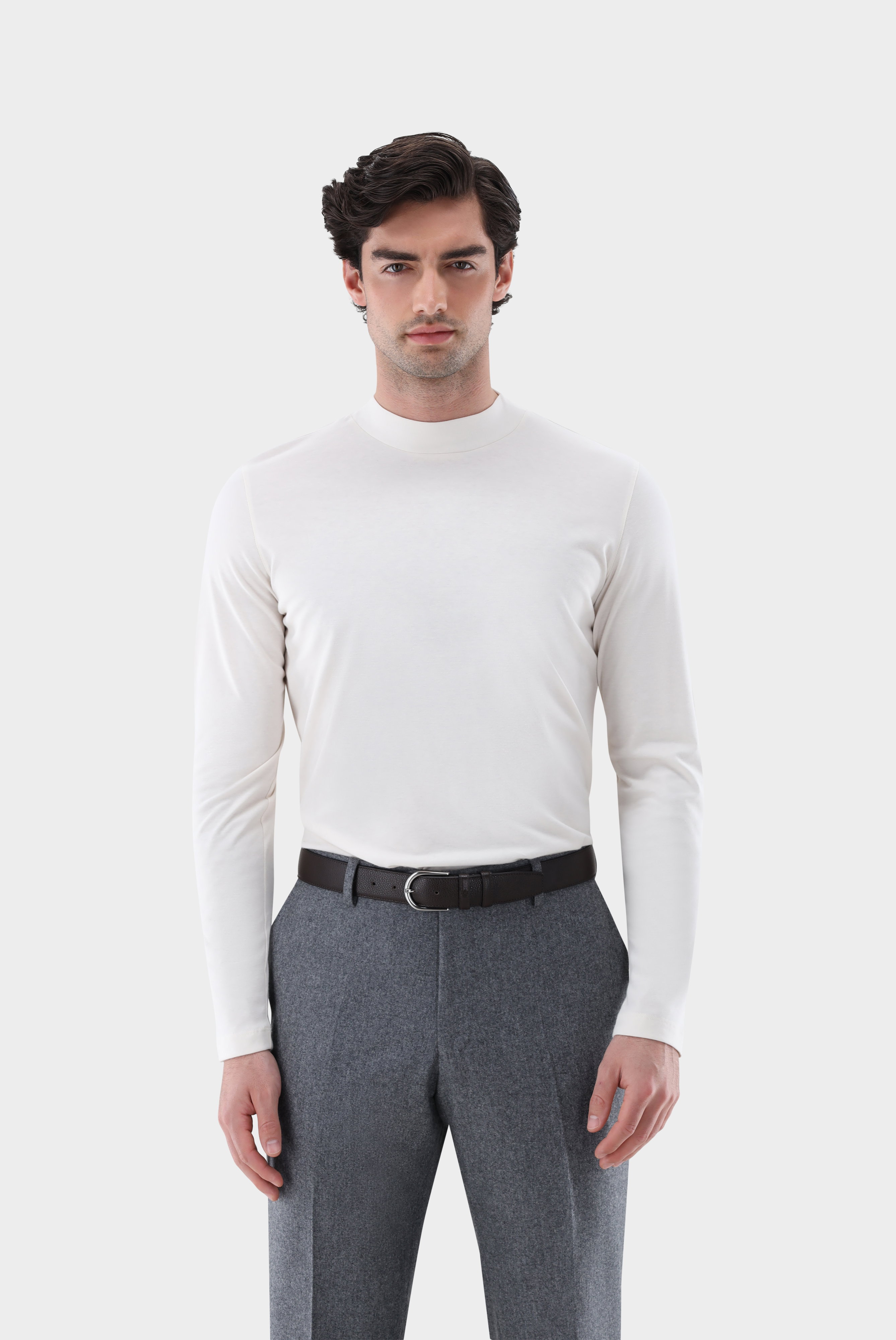 Mock-neck shirt with cashmere and cotton