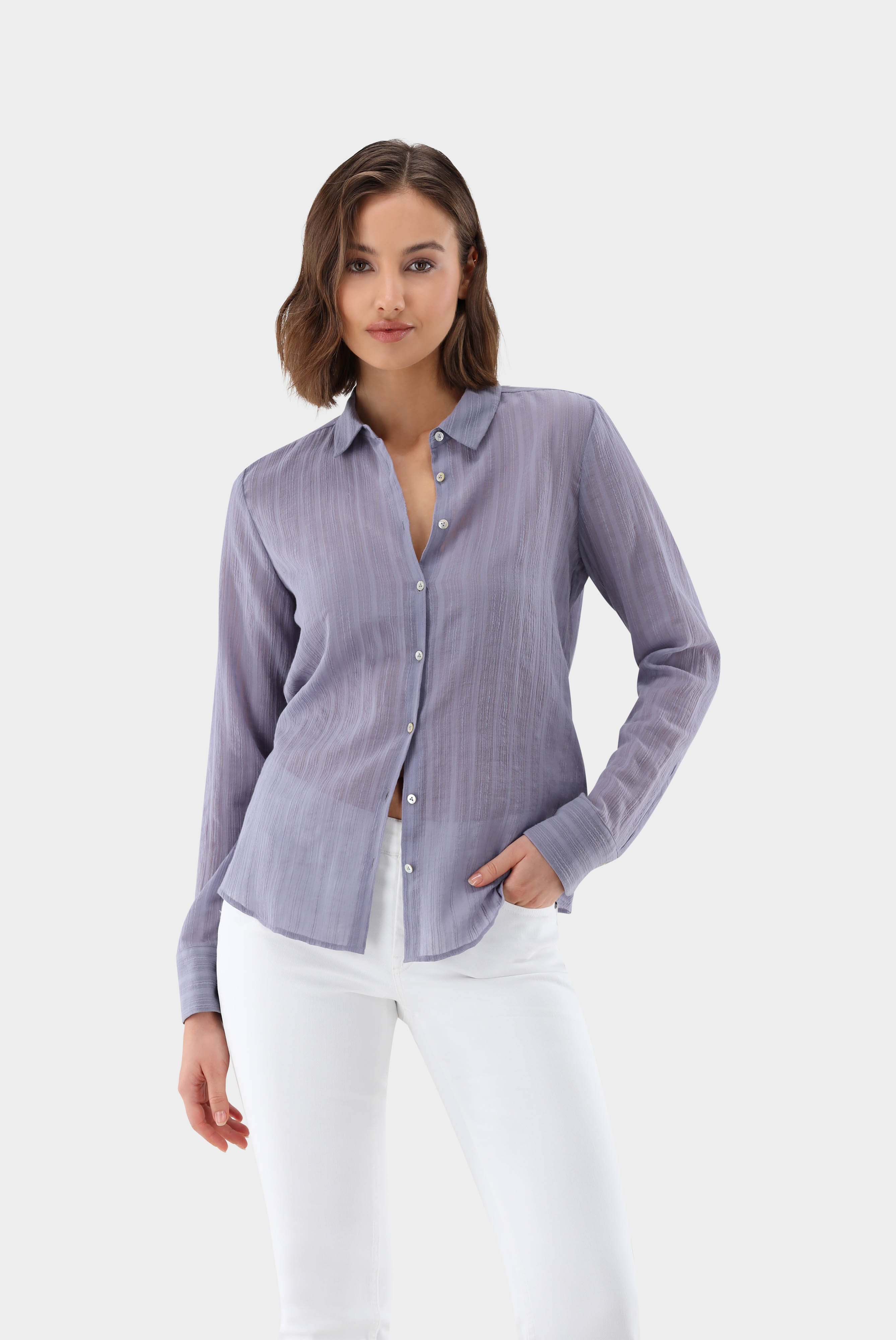Fitted shirt blouse with jacquard stripes