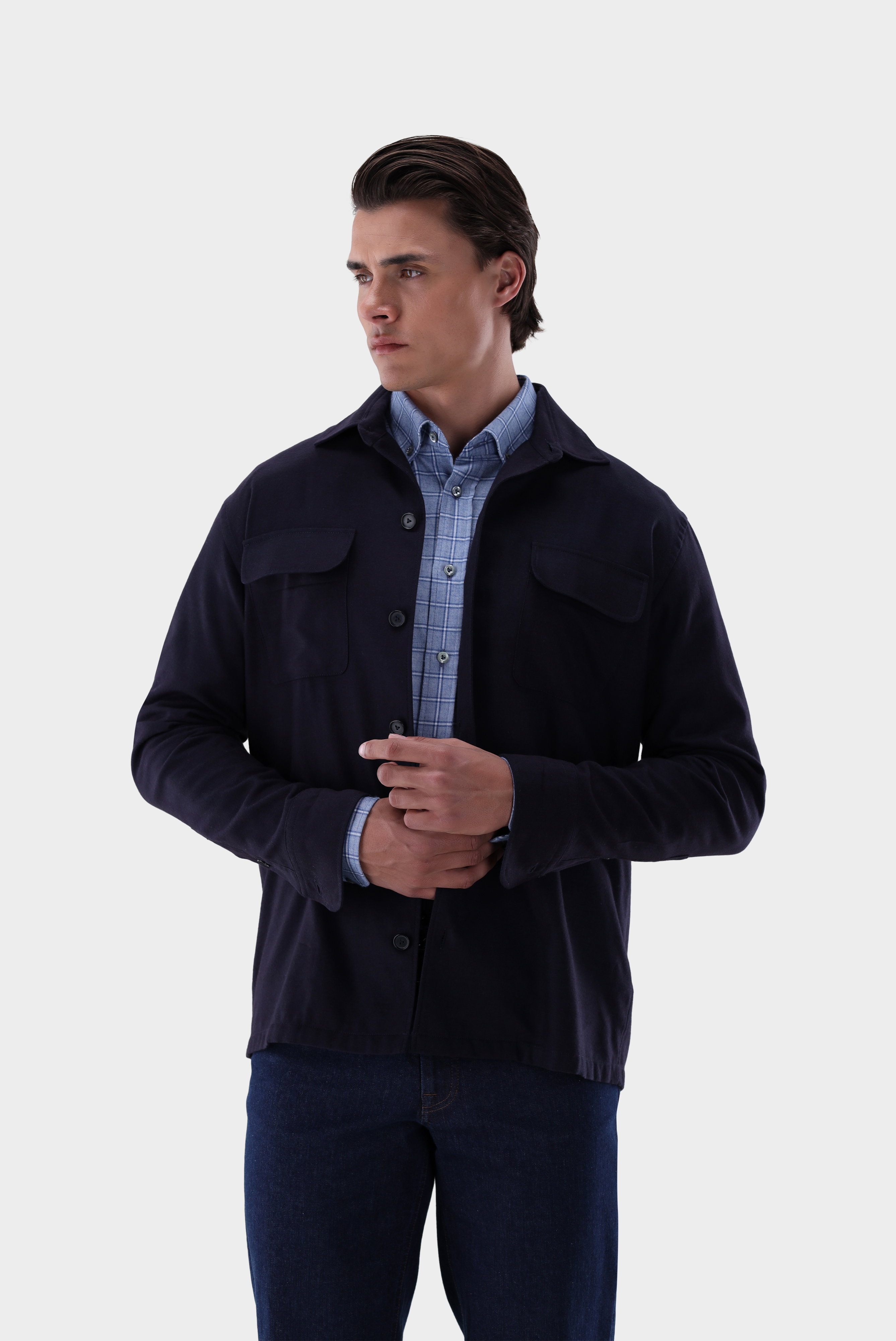 Hemdjacke unifarben mit Brusttaschen