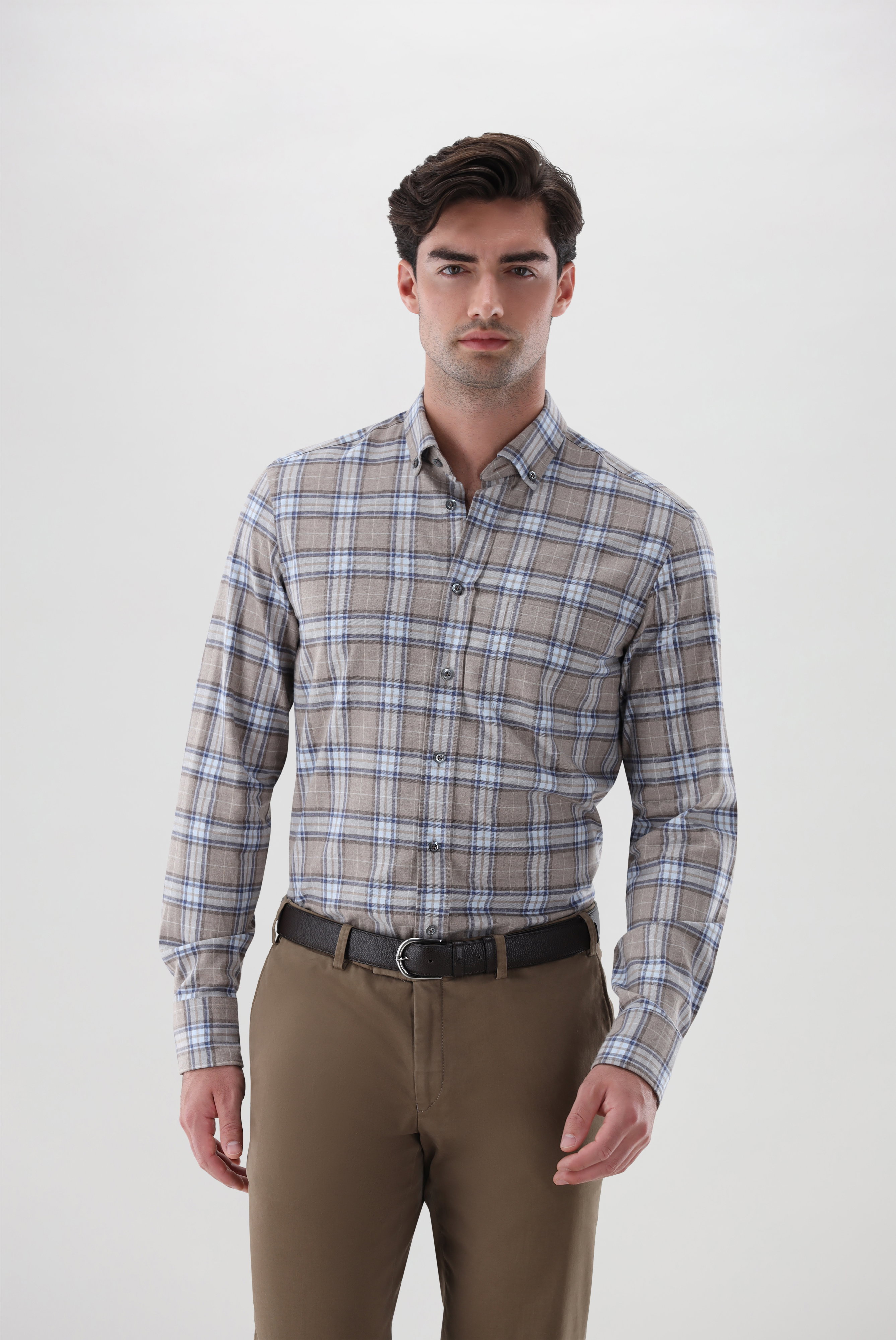 Checked Flannel shirt with button-down collar