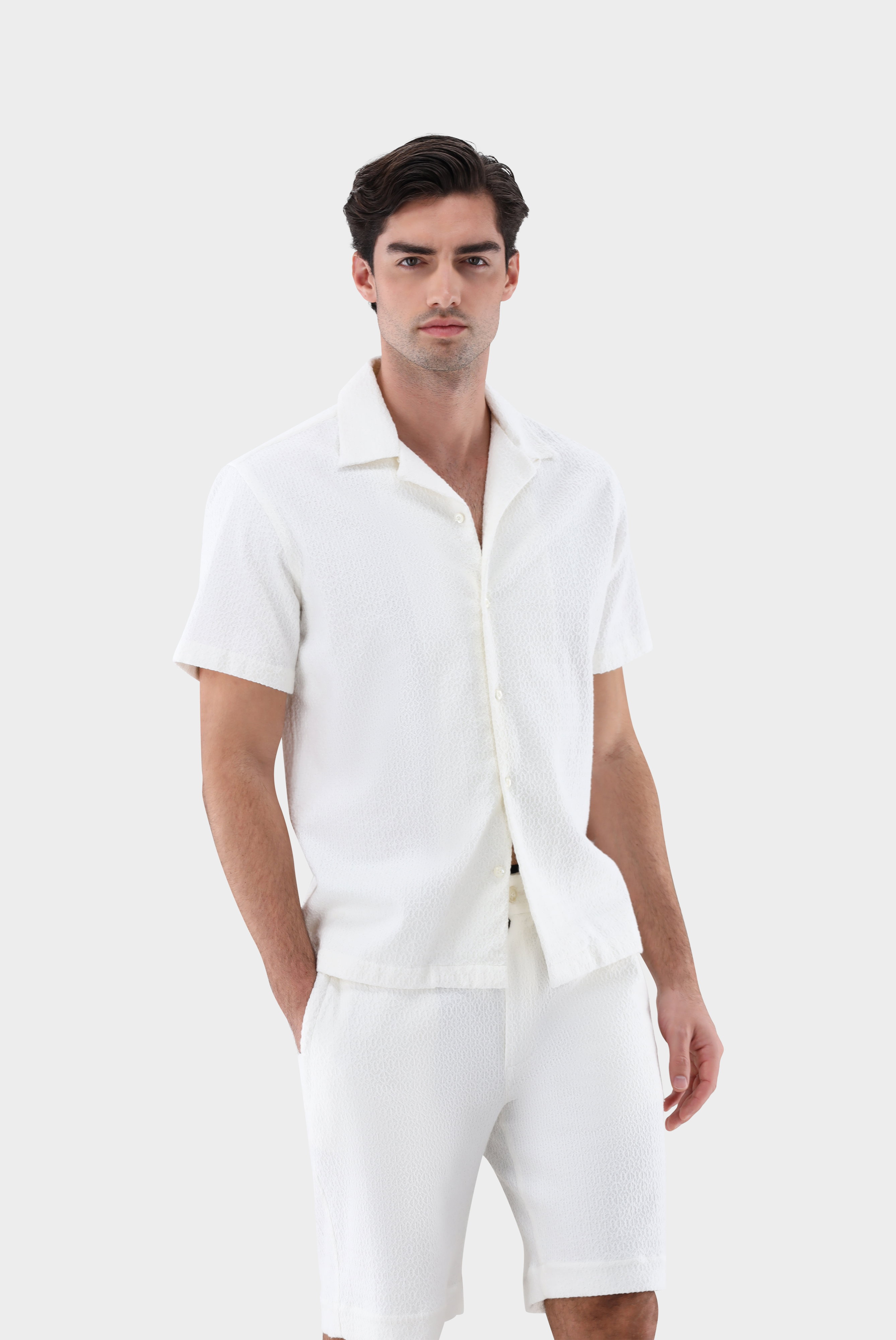 Short-Sleeve Bowling Shirt with 3D Texture