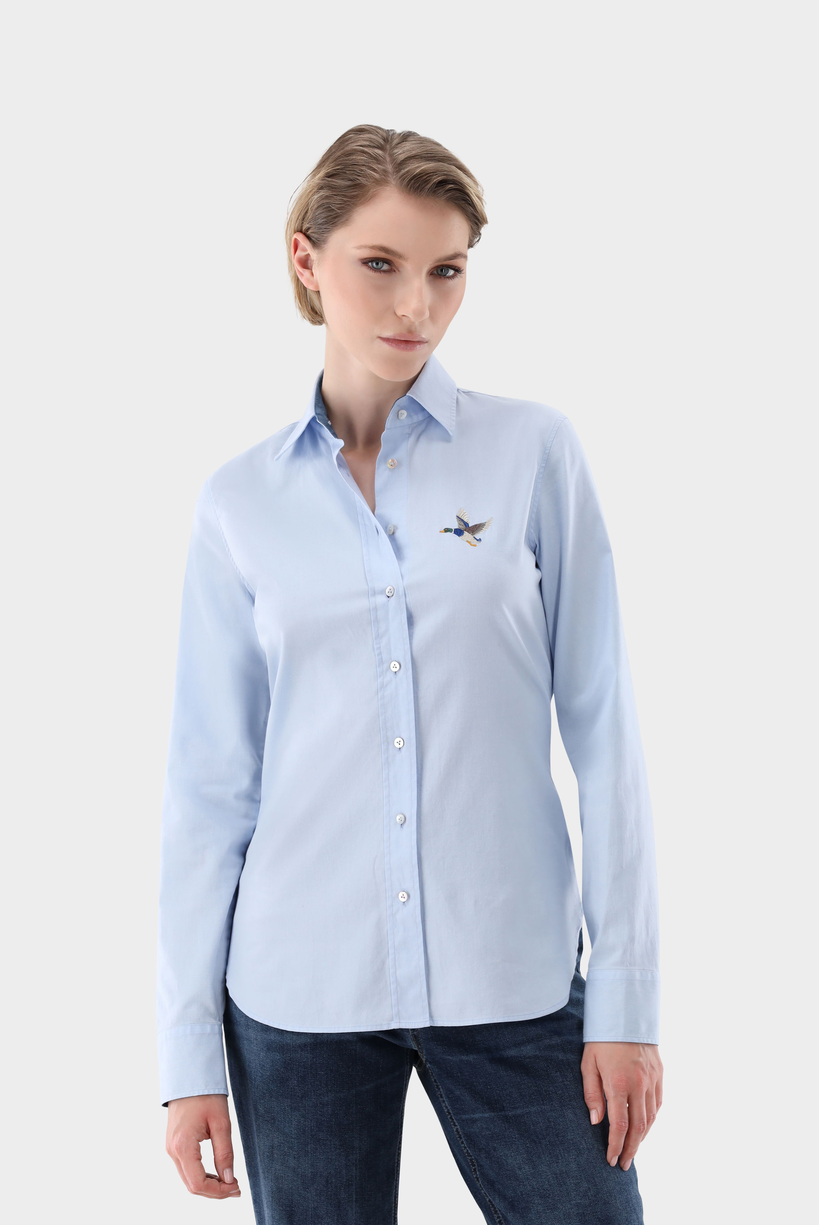 Hemdbluse mit Enten-Stickerei