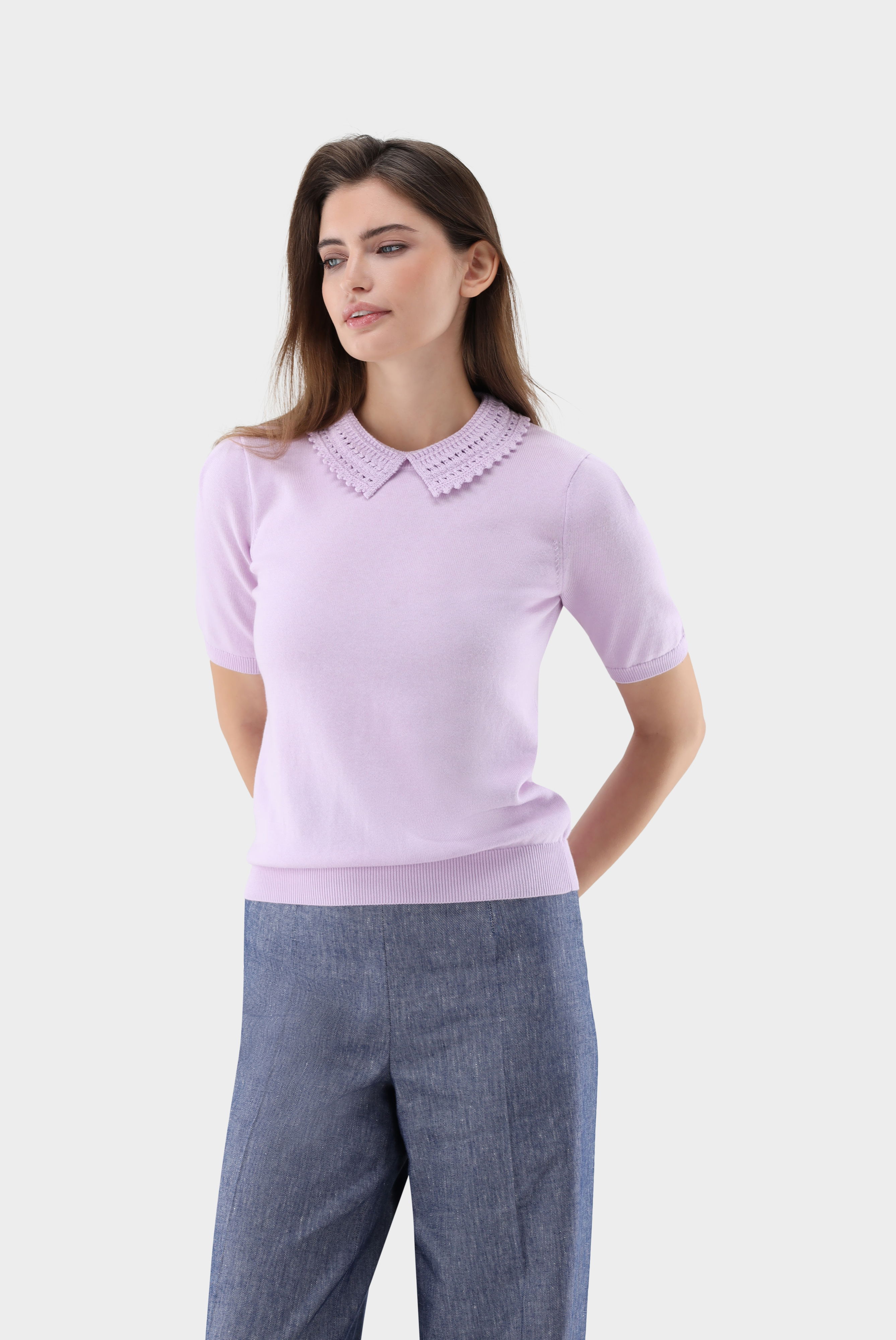 Strick Poloshirt mit Häkel-Kragen