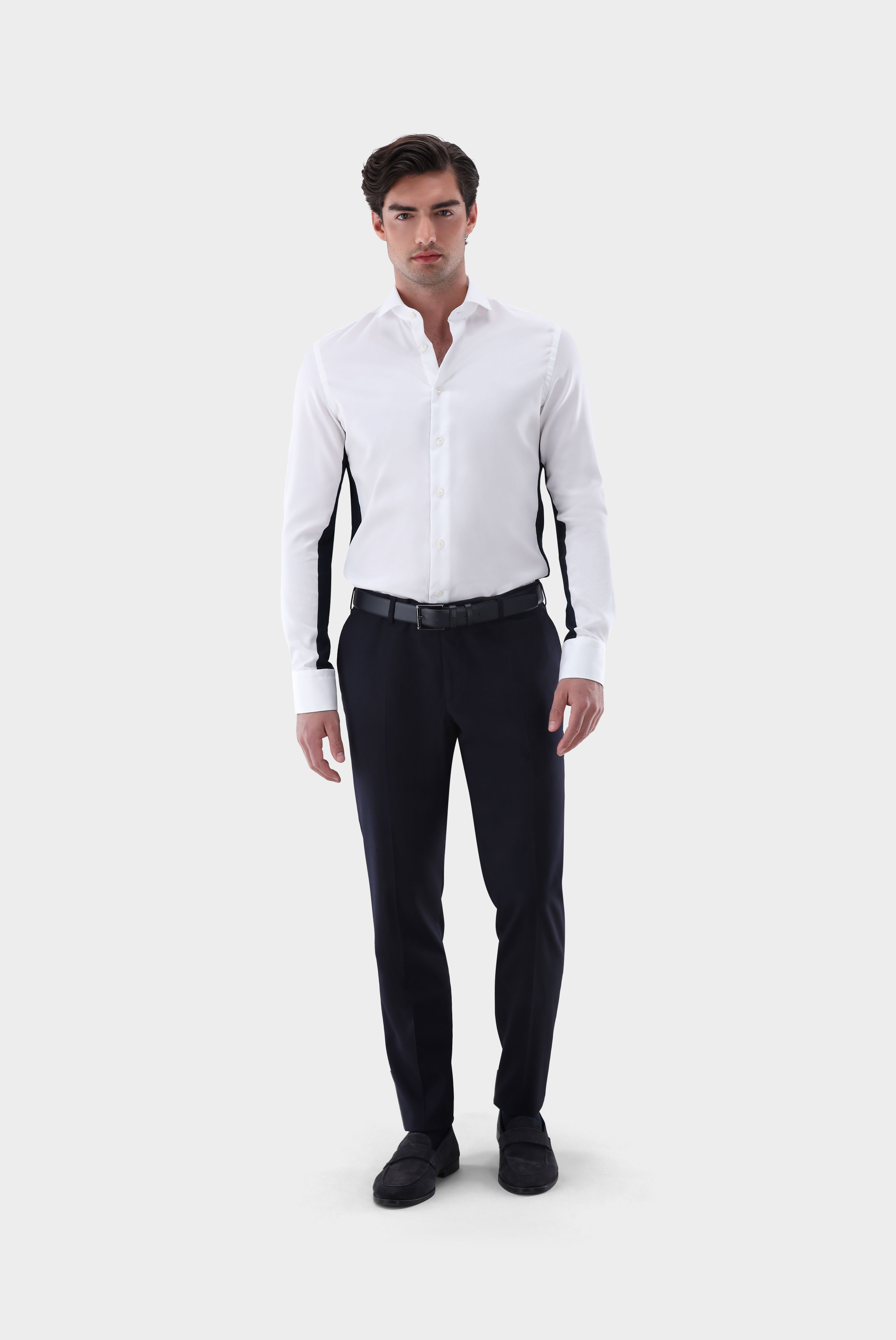 Bügelfreies Hybridshirt mit Jerseyeinsatz Slim Fit günstig online kaufen