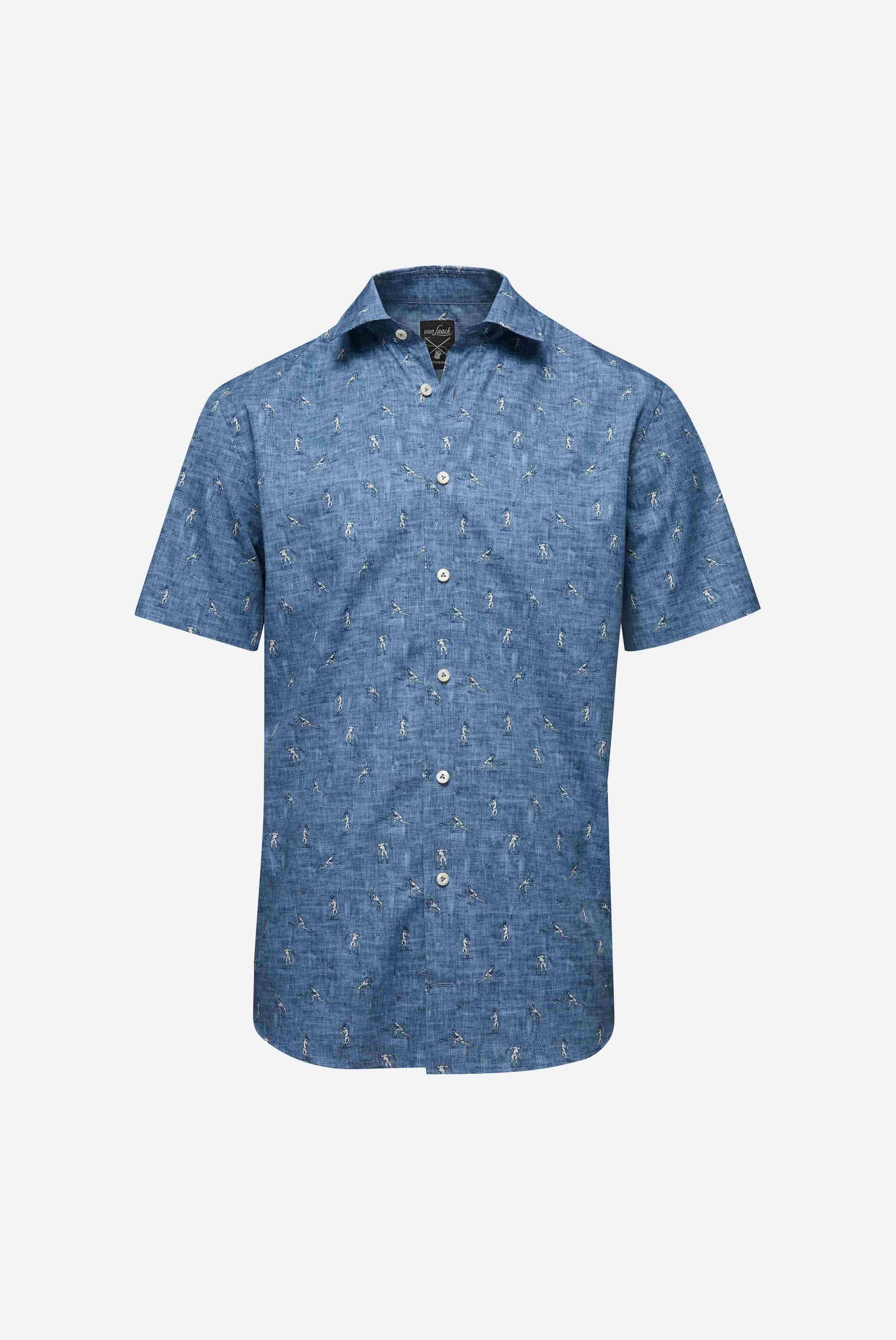 Short sleeve shirts+Cotton Denim Print Short Sleeve Shirt Tailor Fit+20.2052.RD.170362.760.38