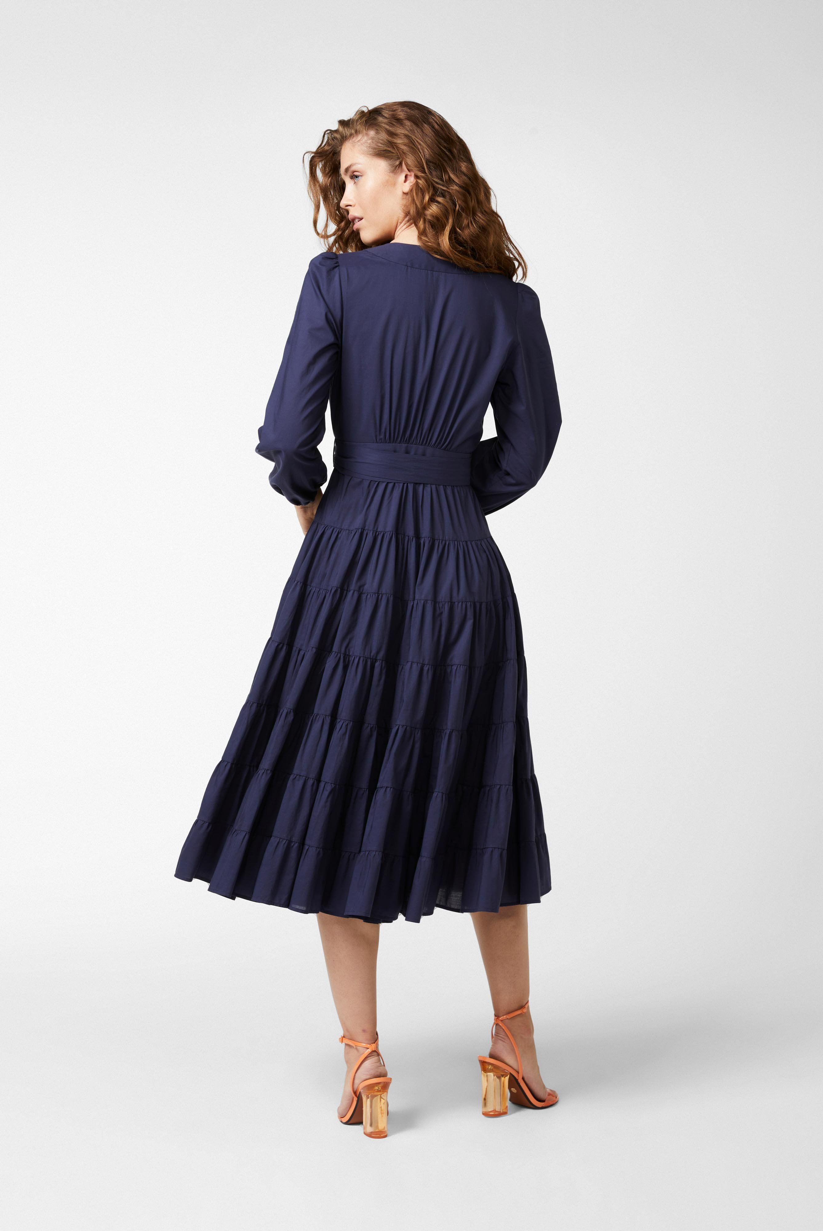 Dresses & Skirts+Midi wrap dress with puff sleeves made of cotton batiste+05.657A..160127.785.32