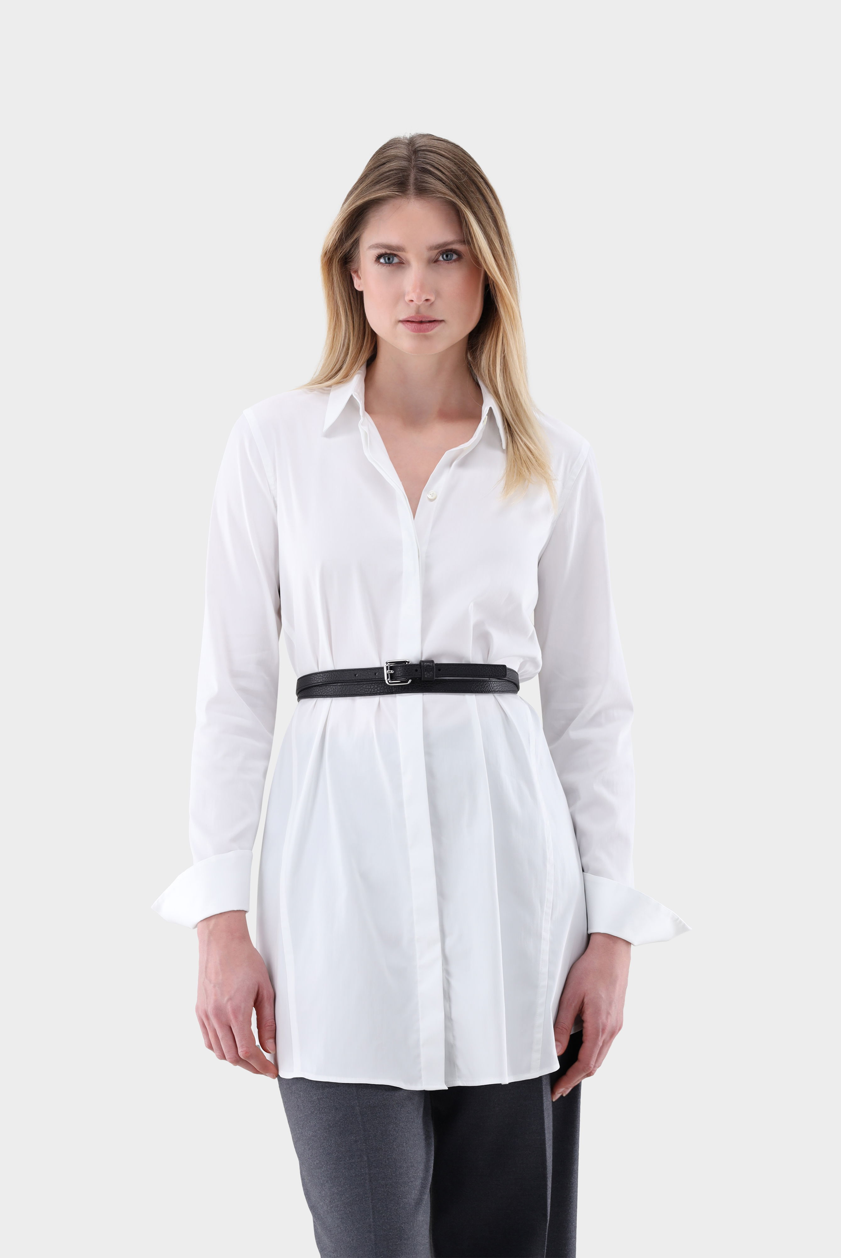 Hemdbluse aus Popeline mit langem Saum