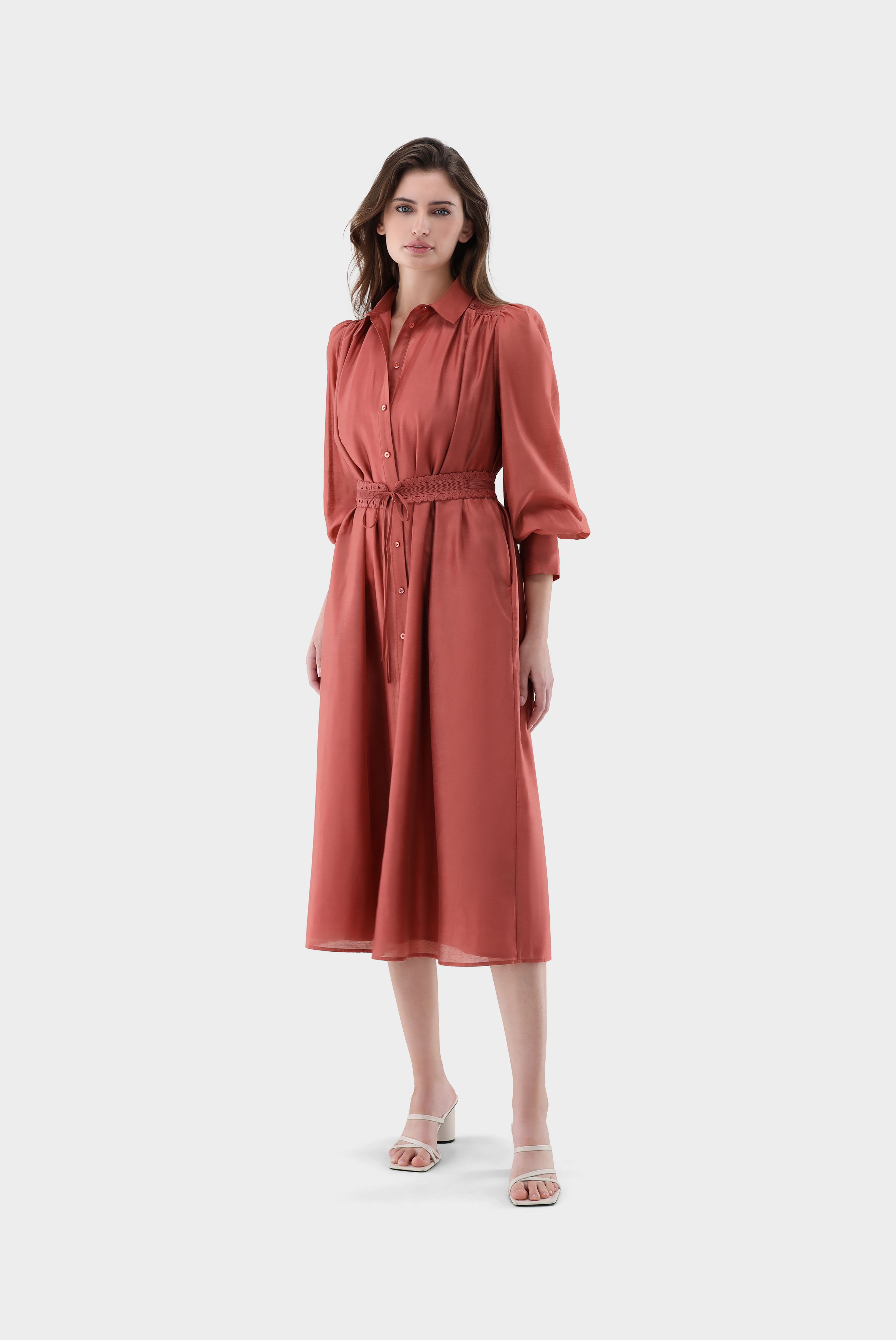 Midi-Hemdblusenkleid mit Leinen und Tencel günstig online kaufen