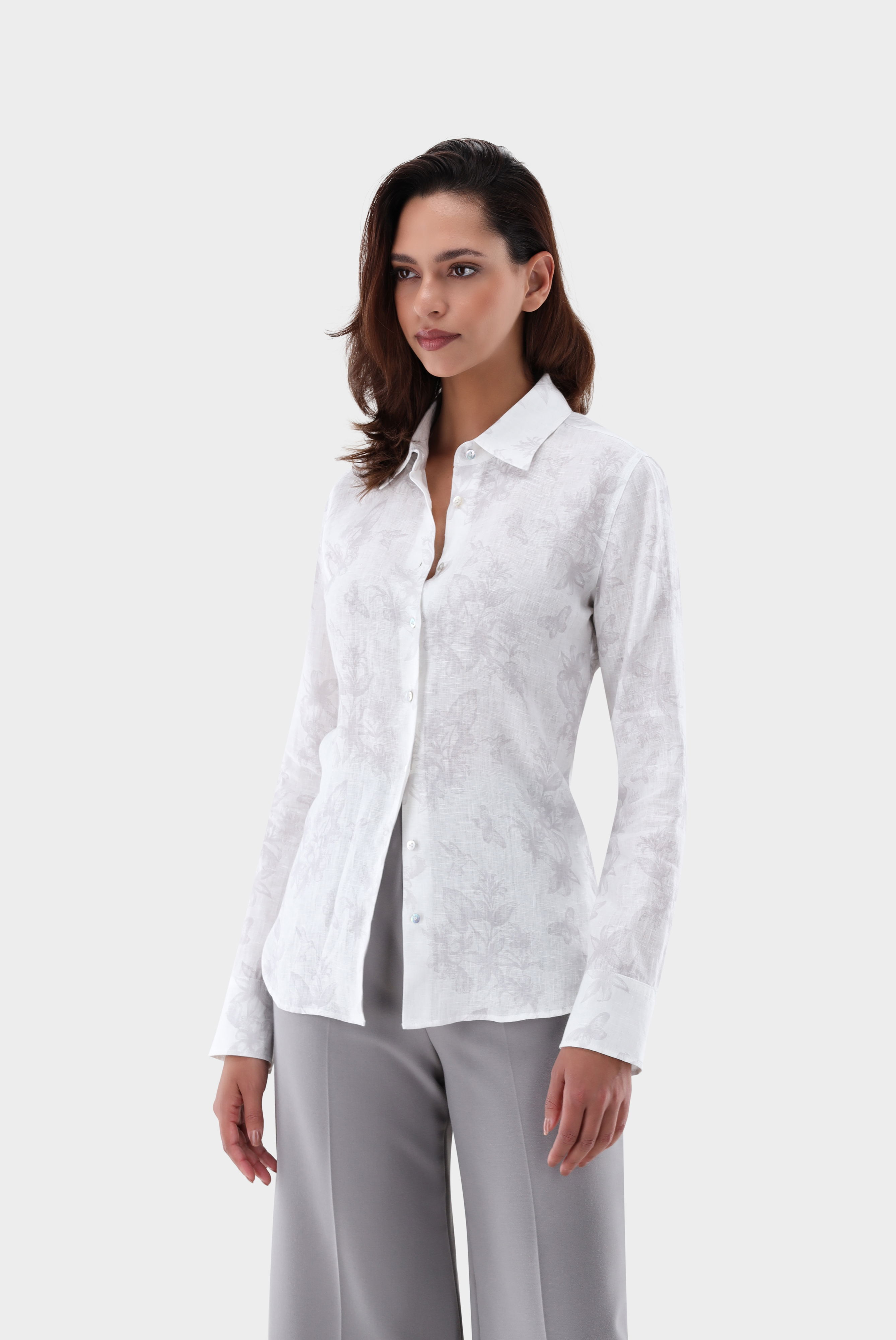 Hemdbluse aus Leinen mit Schmetterlings-Druck