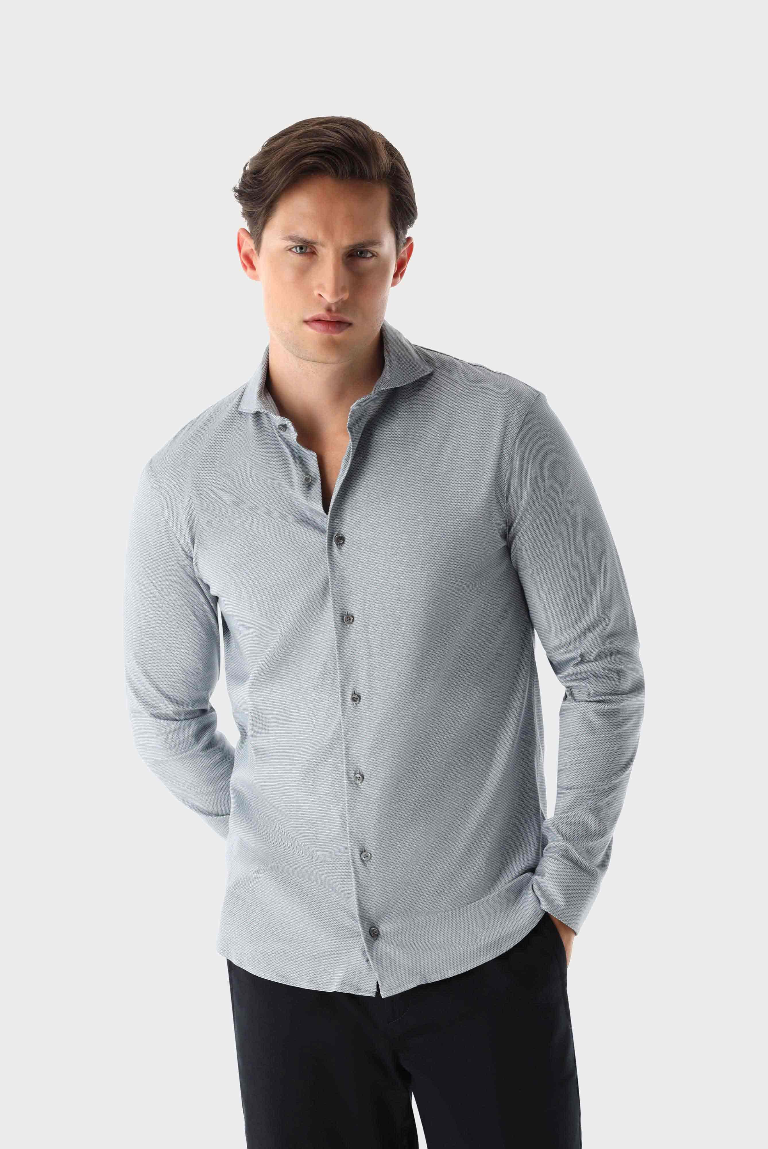 Casual Shirts+Micro Printed Jersey Shirt Tailor Fit+20.1683.UC.187551.050.M