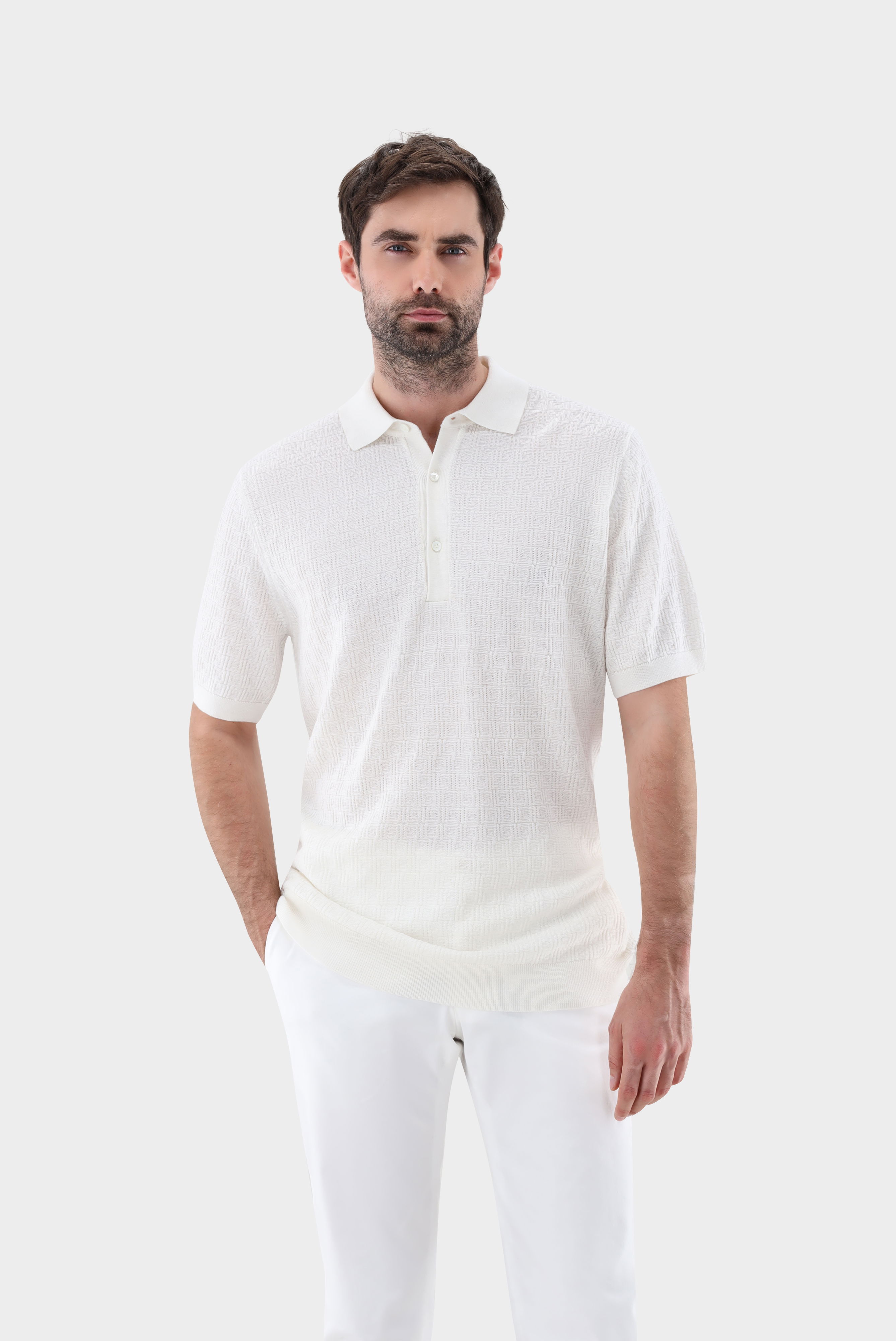 Strick-Poloshirt mit Signature Jacquard Muster