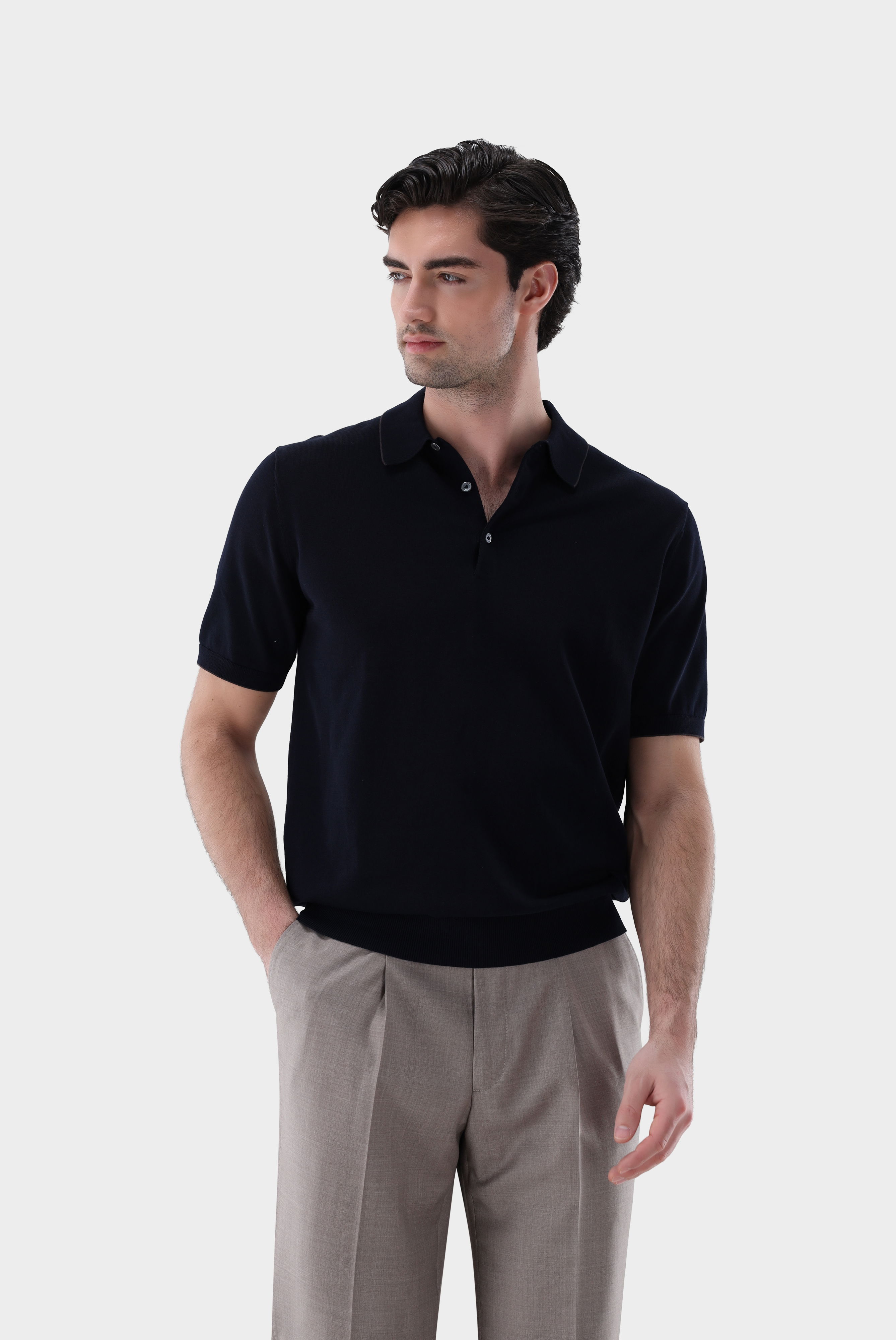 Strick Poloshirt mit Detail aus Air Cotton