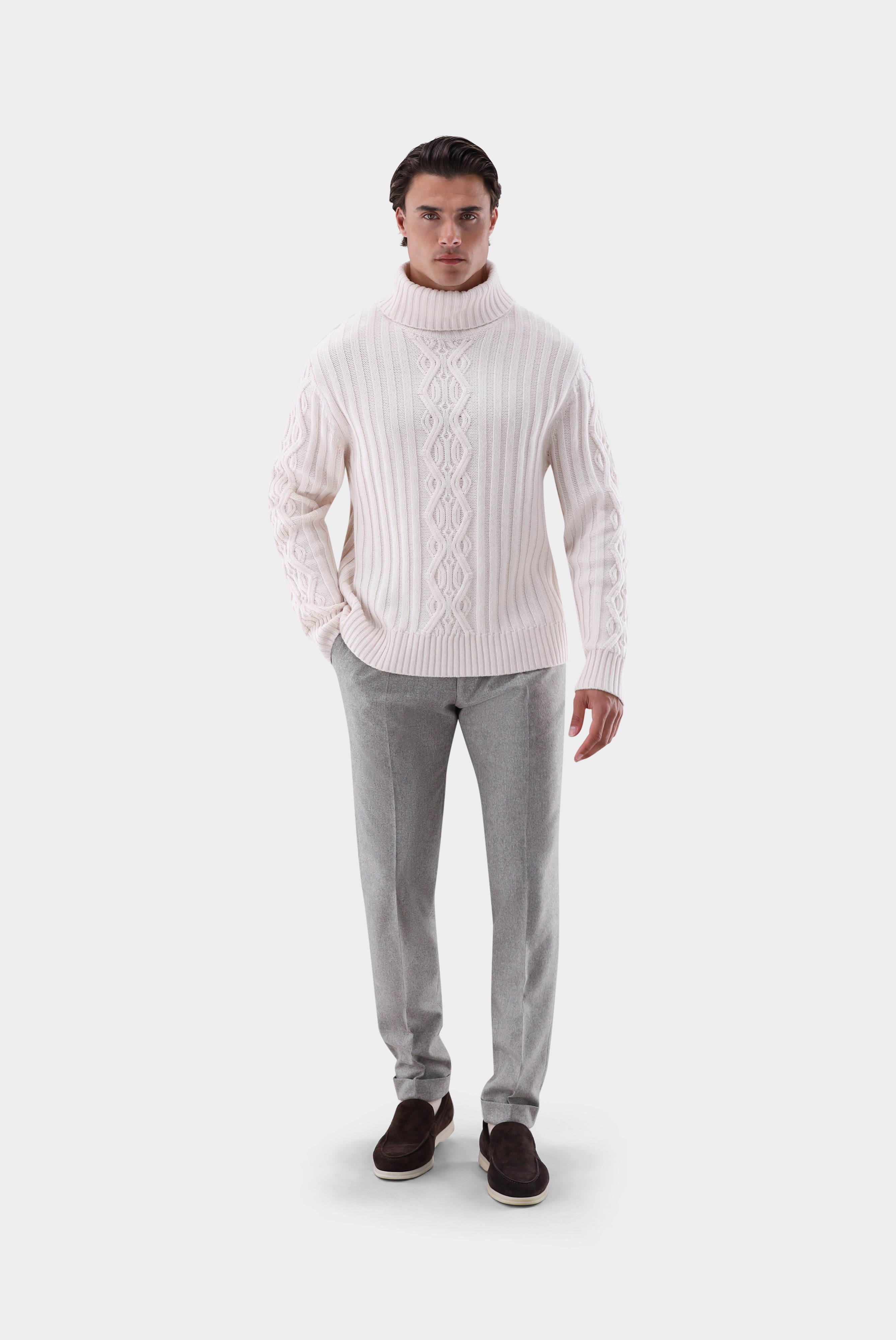 Rollkragenpullover mit Kaschmir und Zopfmuster günstig online kaufen