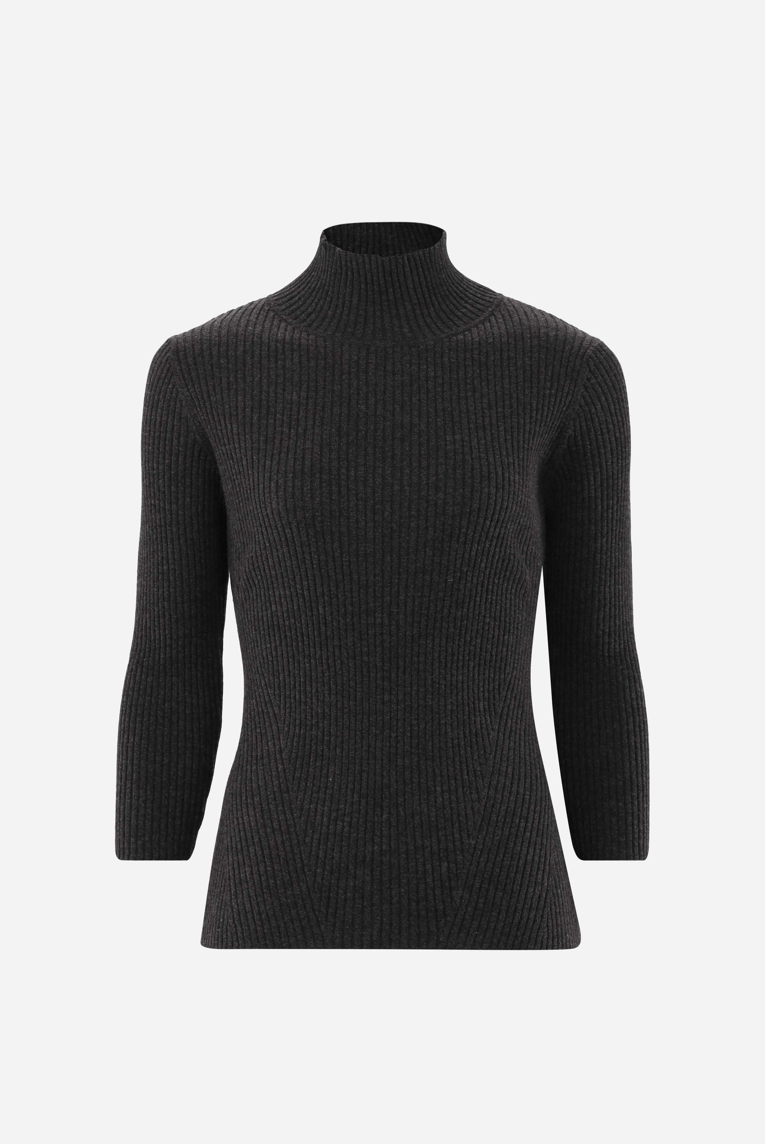 Gerippter Stehkragen-Pullover mit Merino und Viskose
