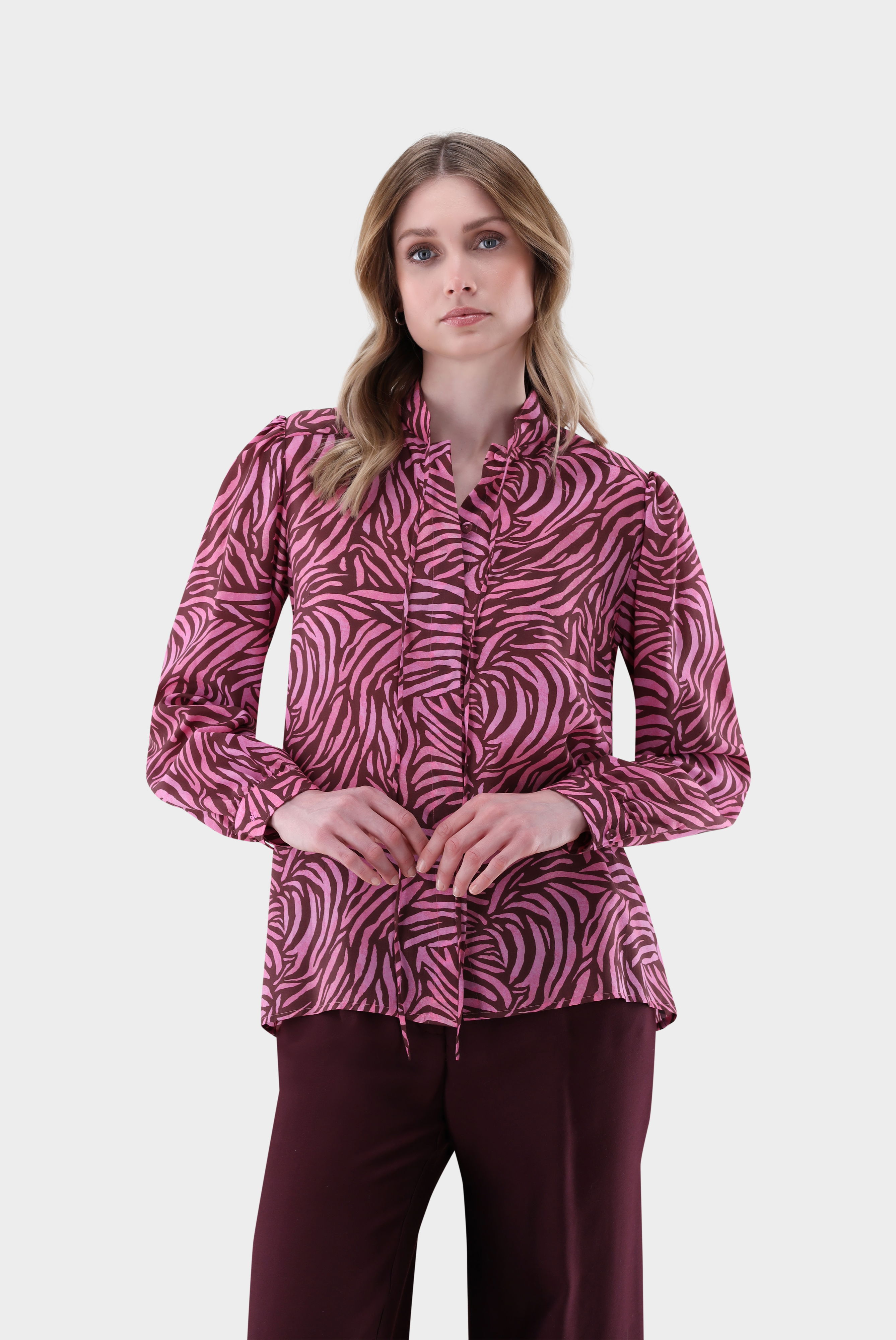 Stehkragenbluse mit Zebra Druck