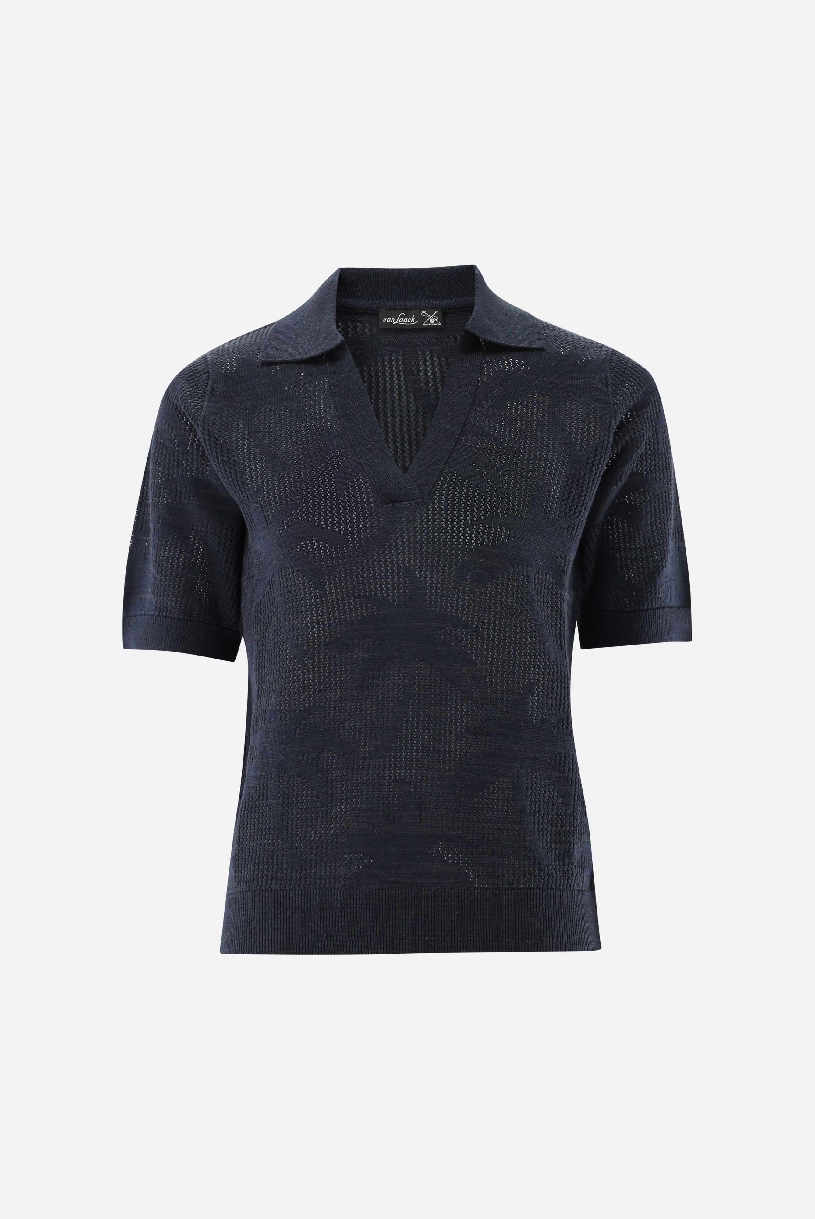 Polo shirt made of openwork knit with palm tree design