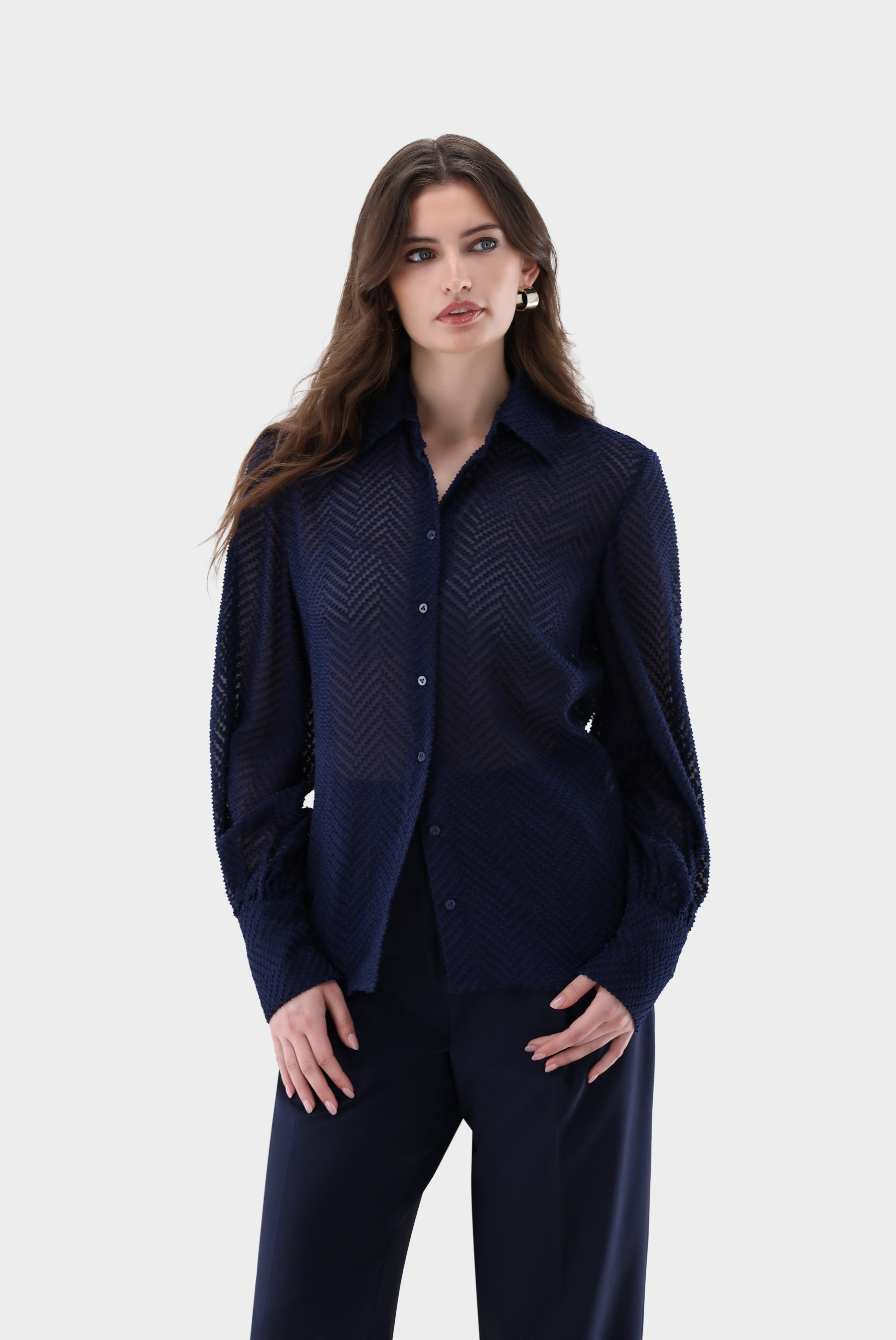 Shirt blouse with jacquard herringbone
