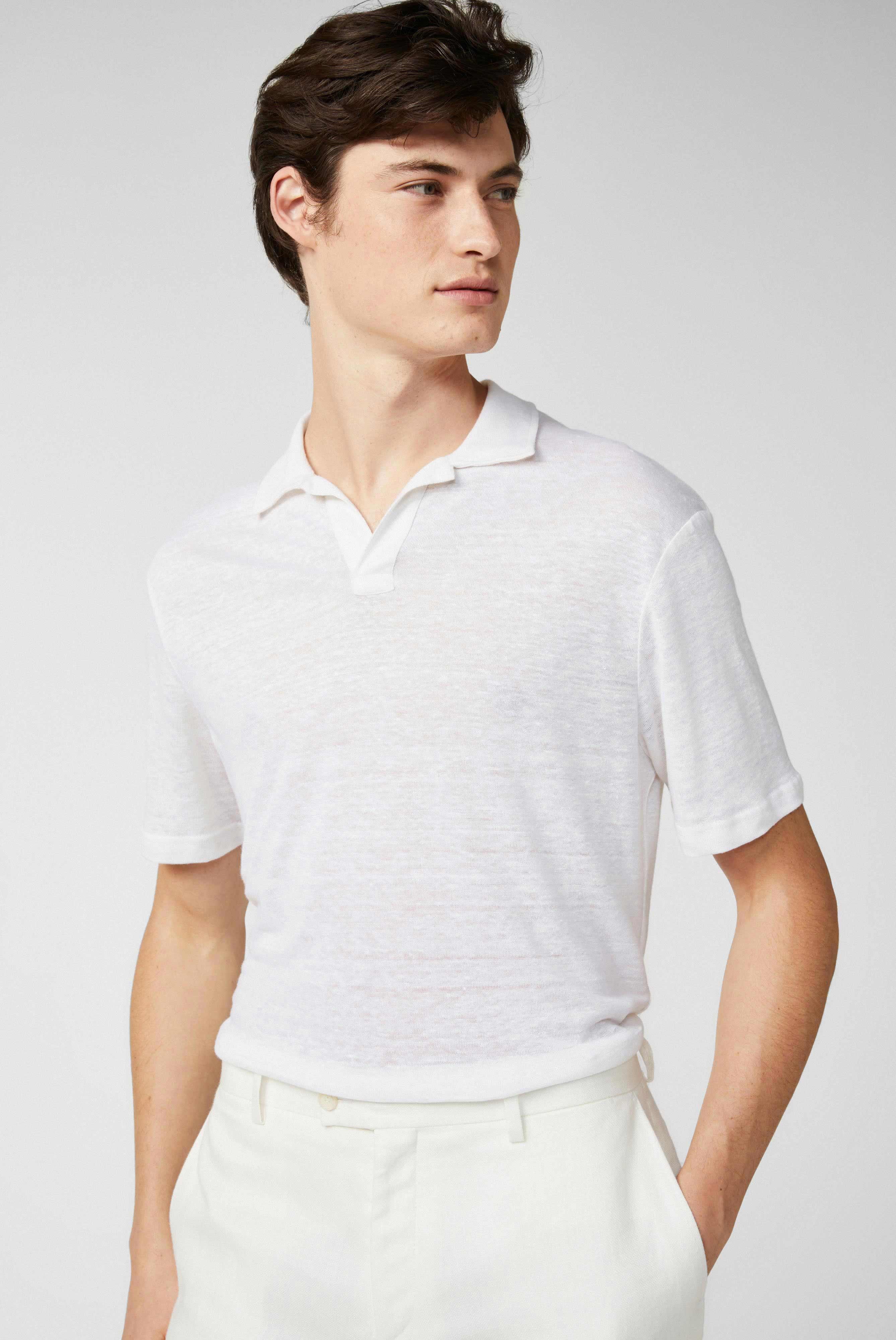 Linen jersey polo shirt white