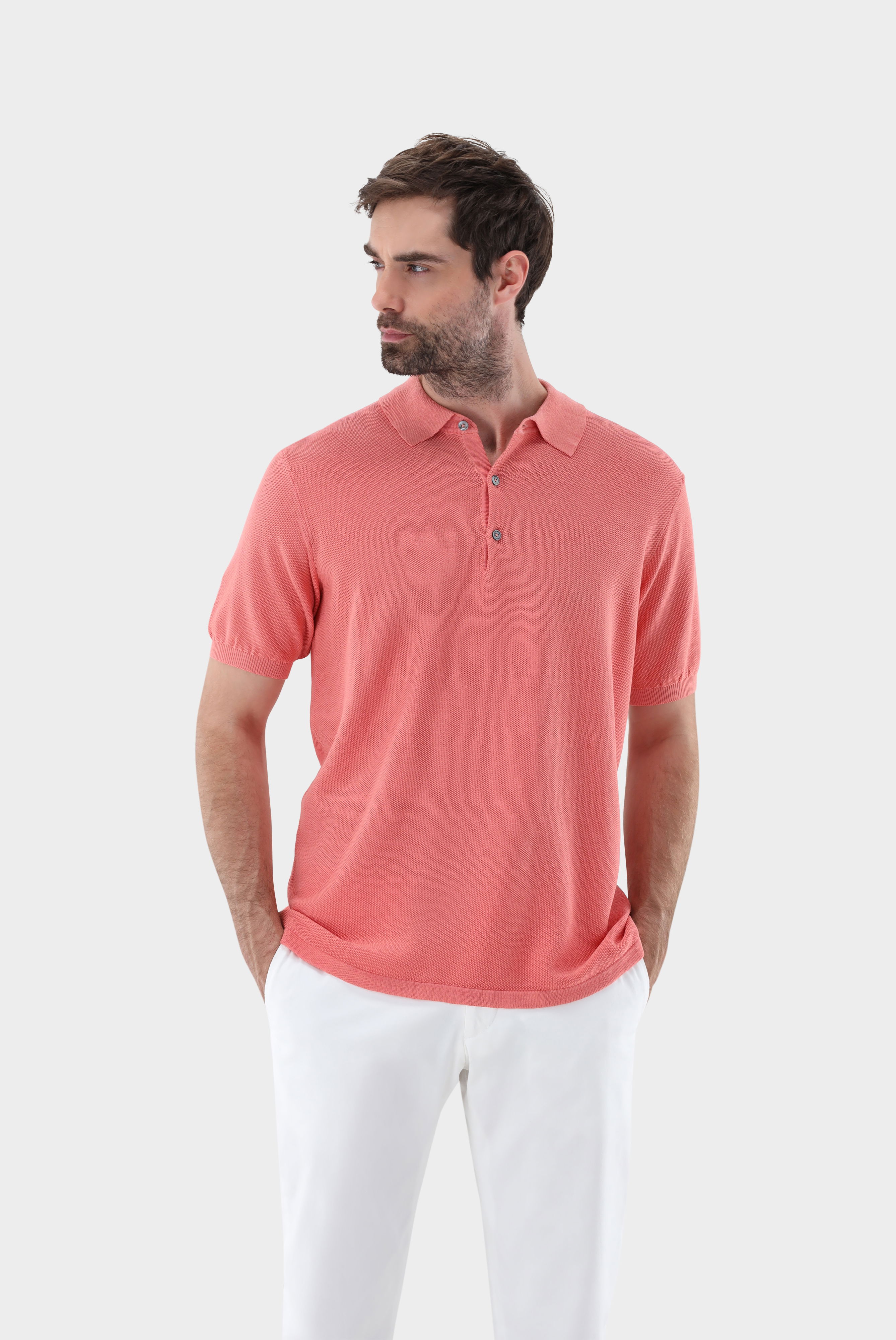 Strick-Poloshirt mit Reiskorn Optik