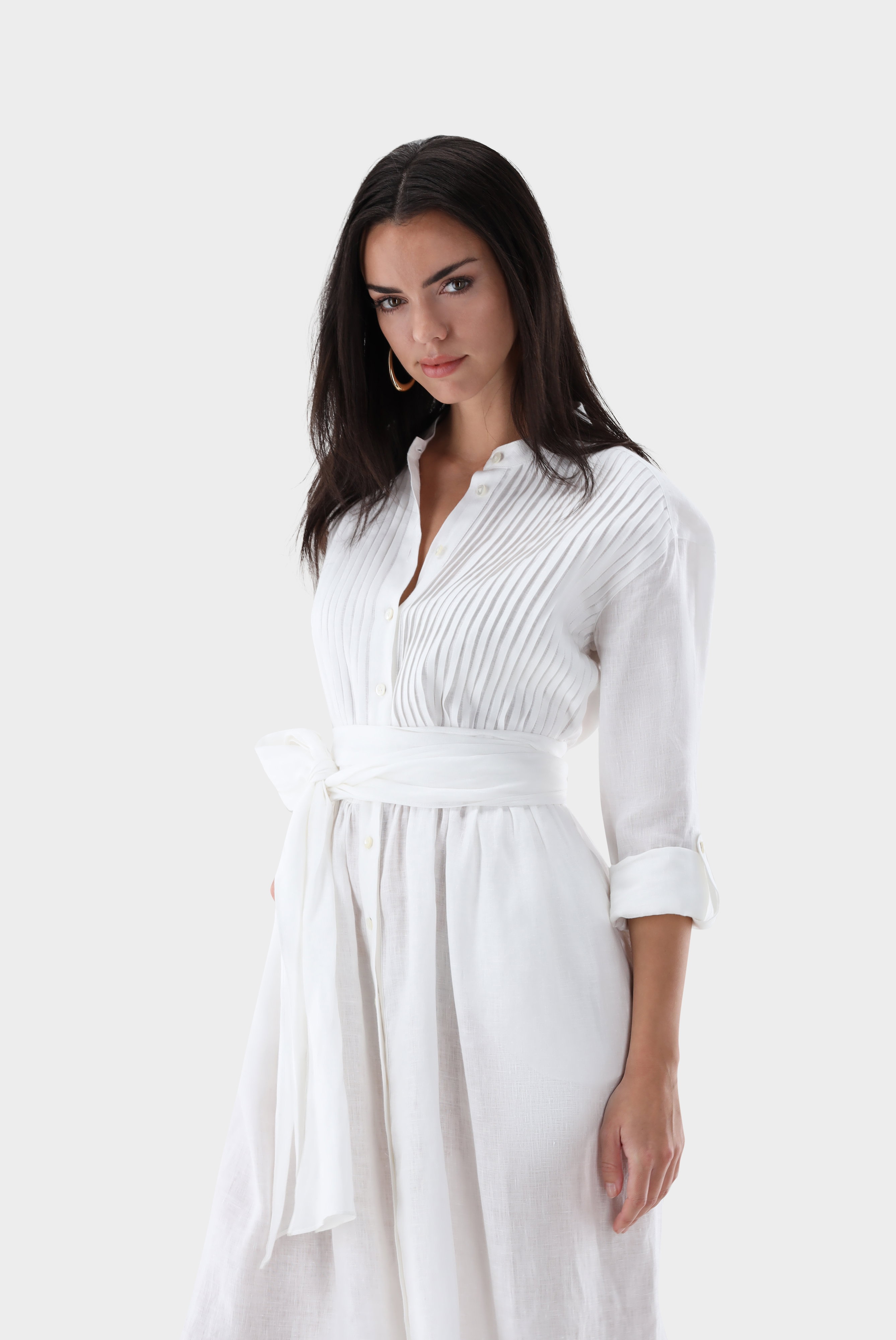 Midikleid aus Leinen mit Bindegürtel