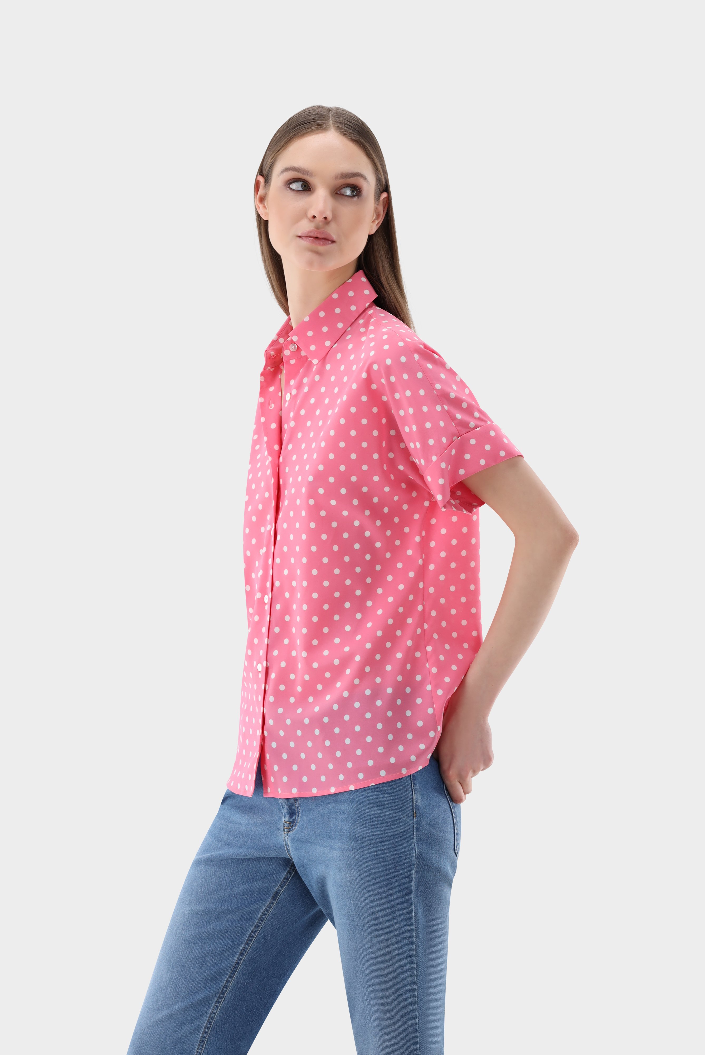 Short sleeved Blouse with Dot Print