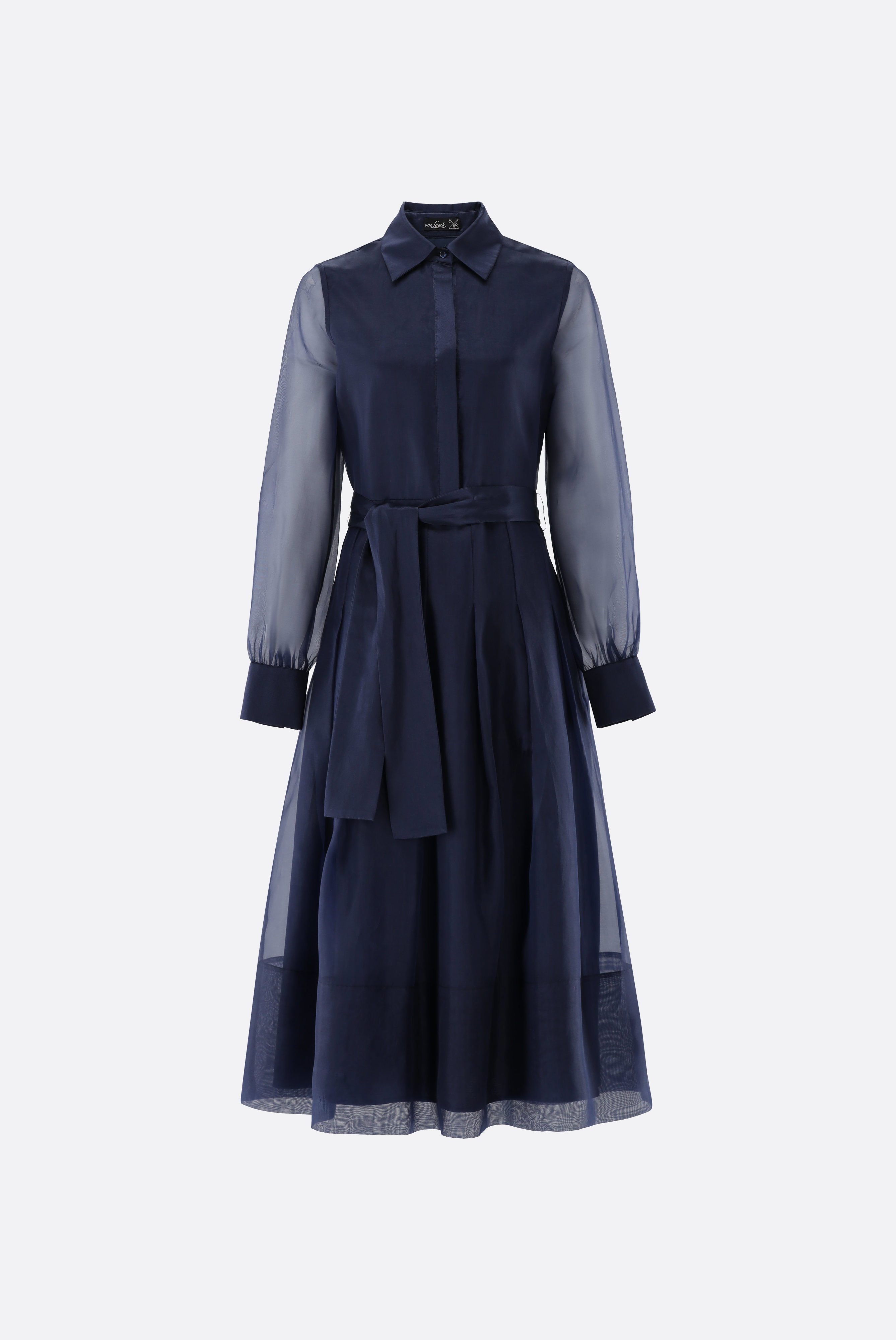 Midi-Hemdblusenkleid doppellagig mit Seide