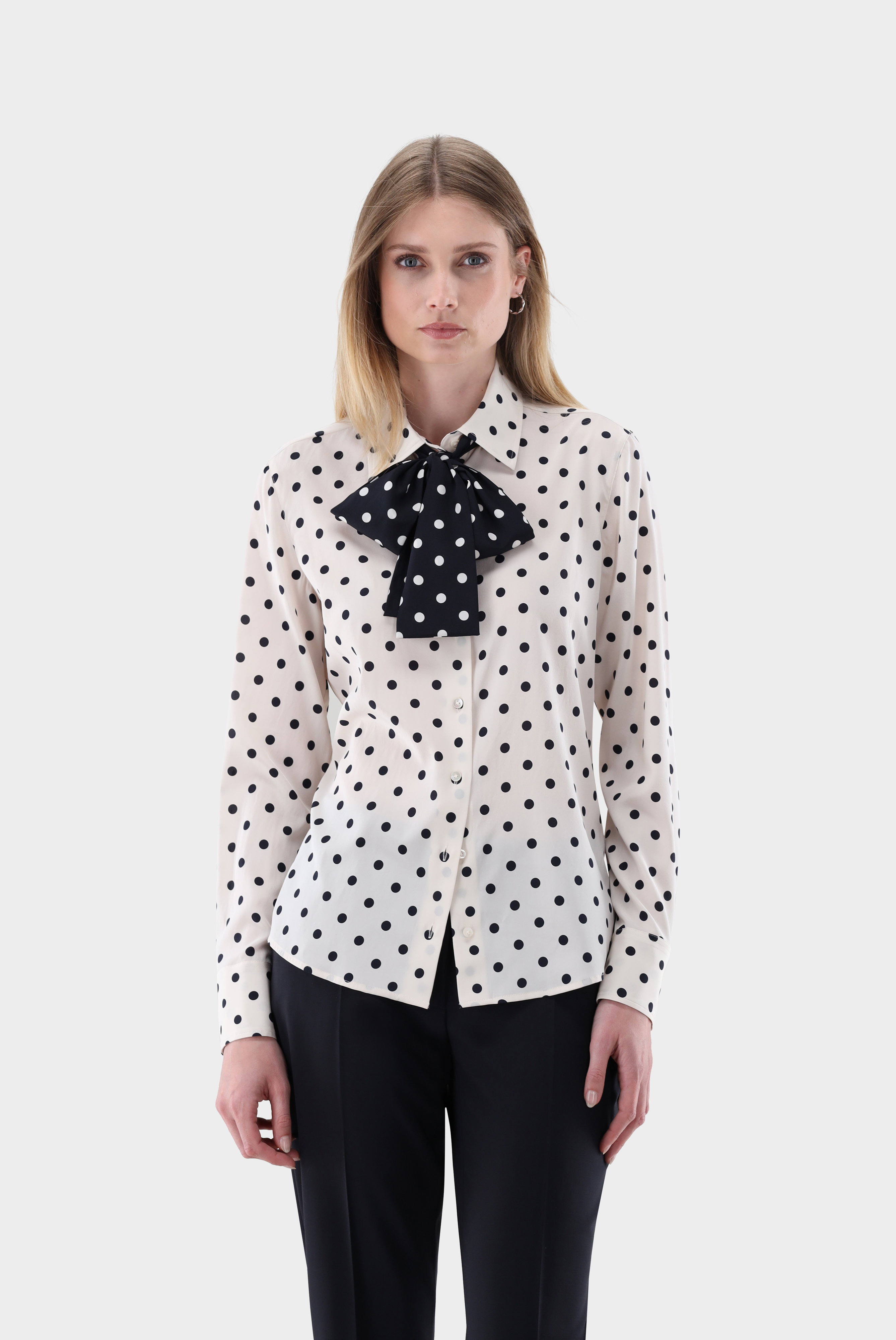 Silk blouse with pussy-bow and polka-dot print