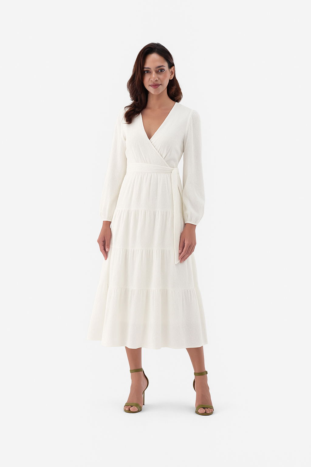 Midi-Wickelkleid mit Puffärmeln