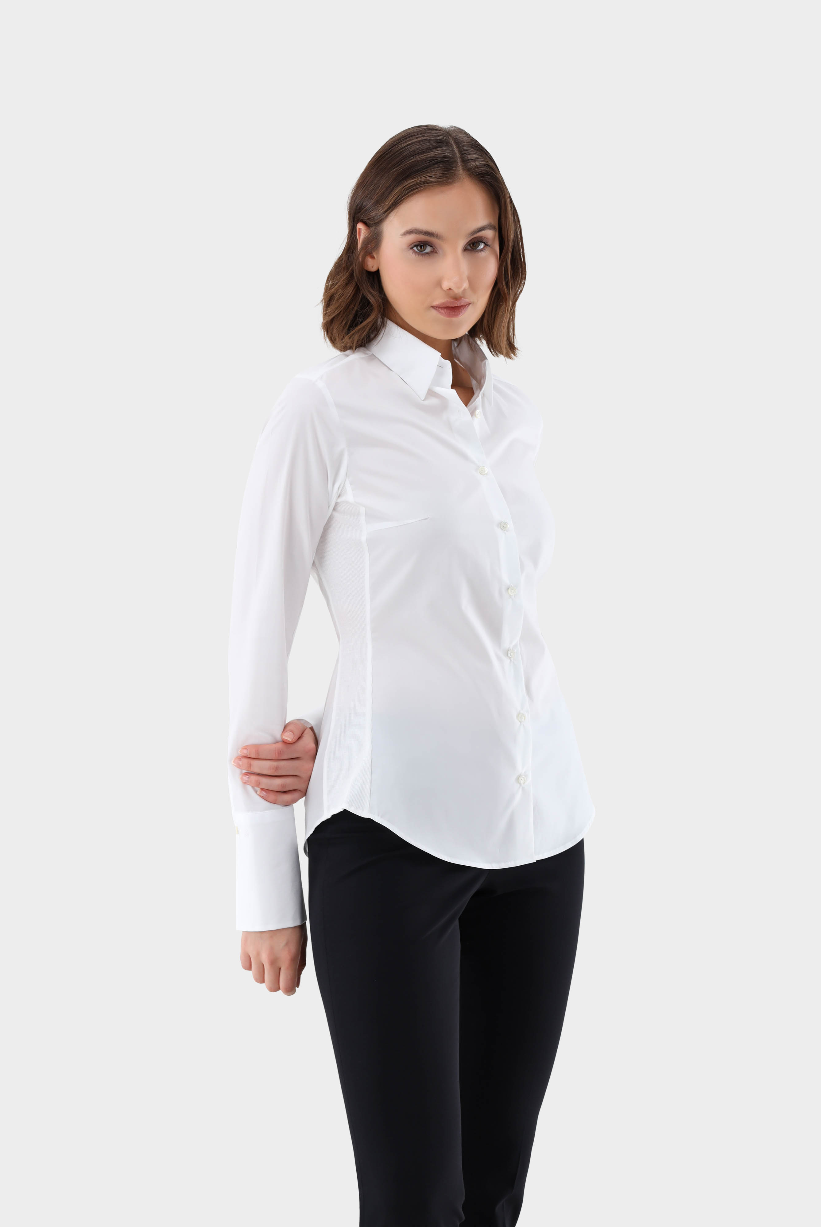 Hybridbluse mit Jerseyeinsatz Slim Fit