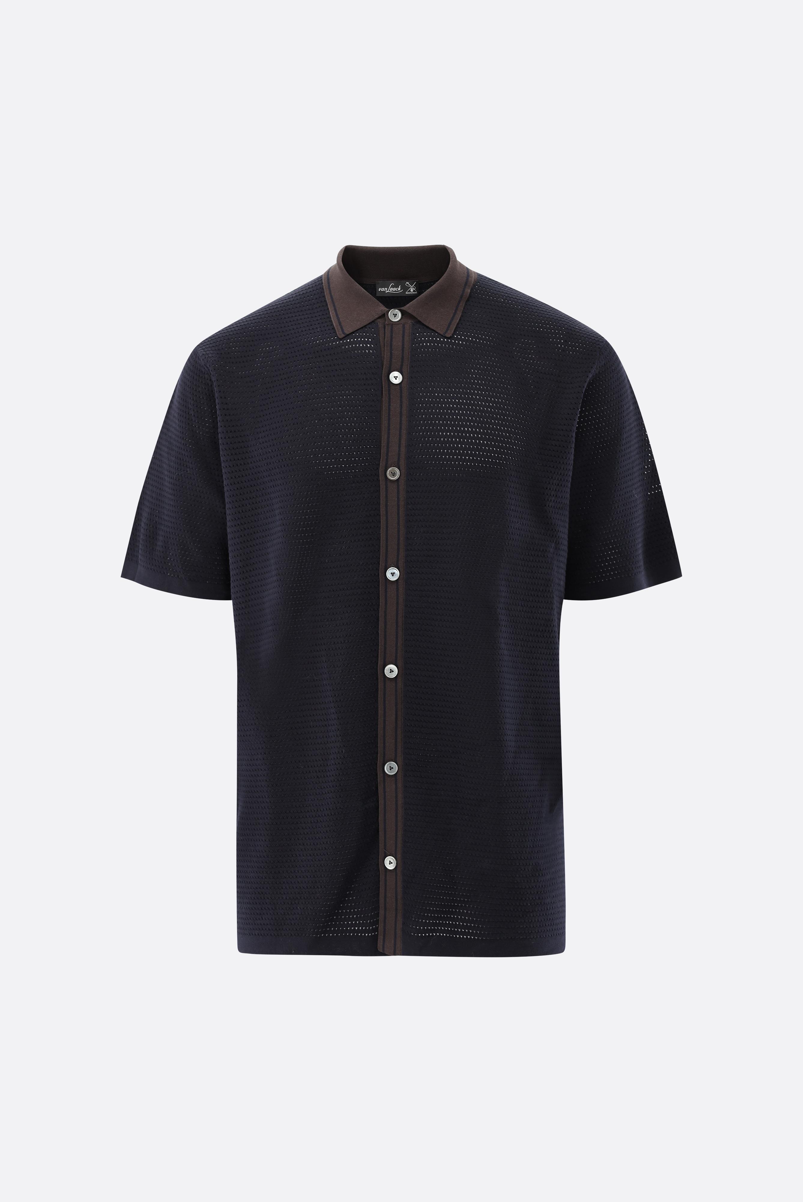 Short-sleeved knit shirt with retro texture and contrast