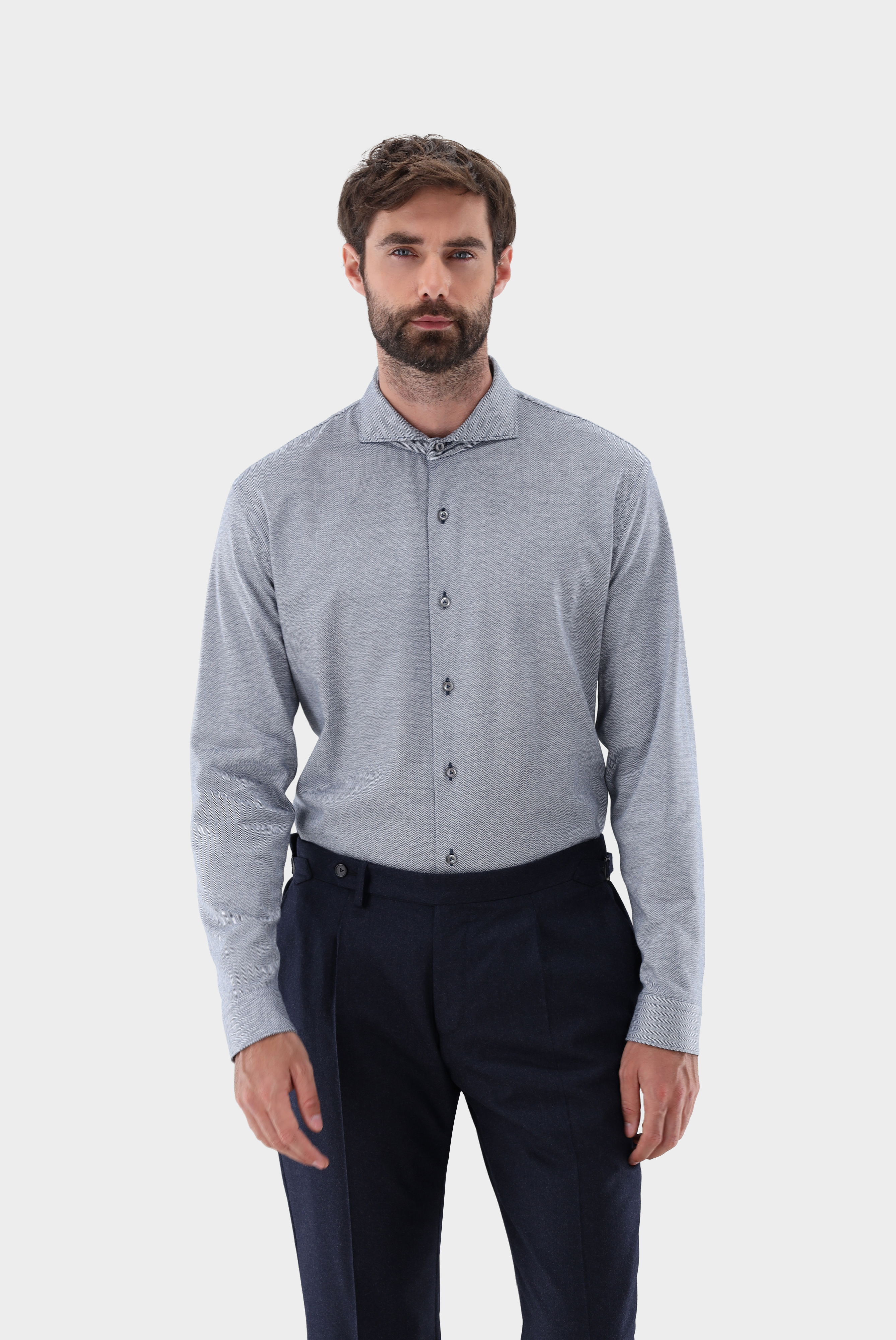 Jerseyhemd mit Fischgrat-Muster