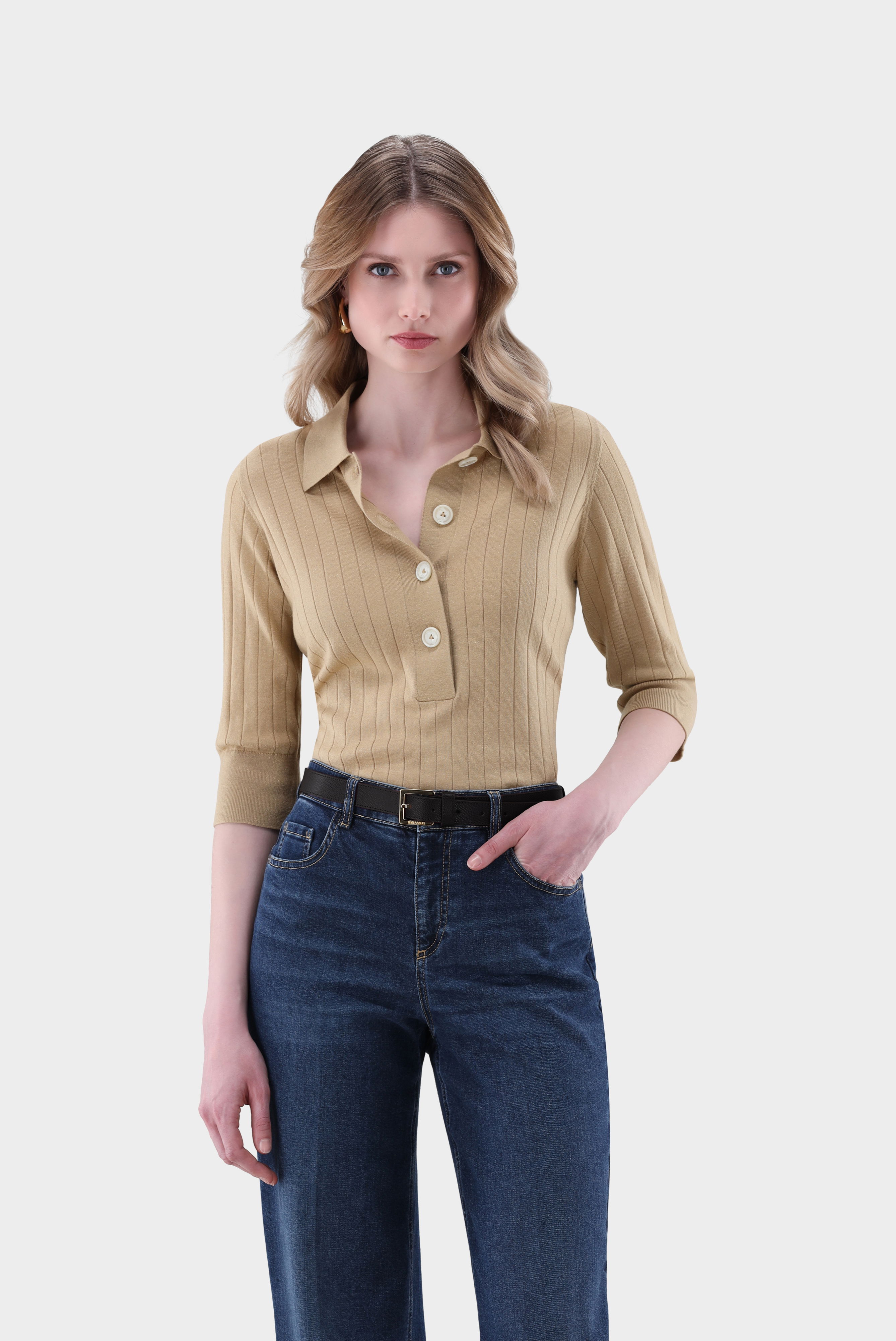 Poloshirt gestrickt mit Merino und Lamé