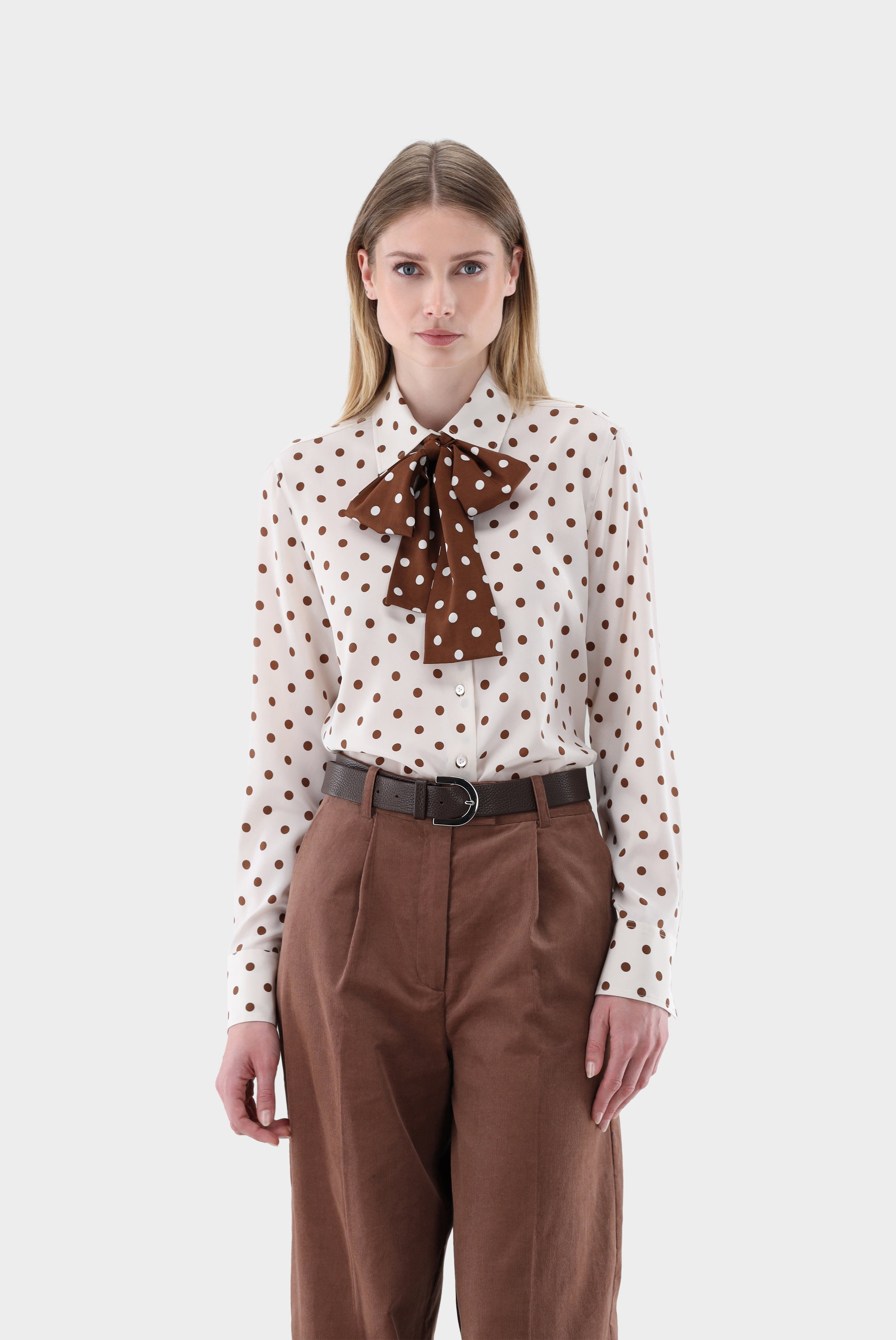 Pussy-bow shirt blouse and polka-dot print