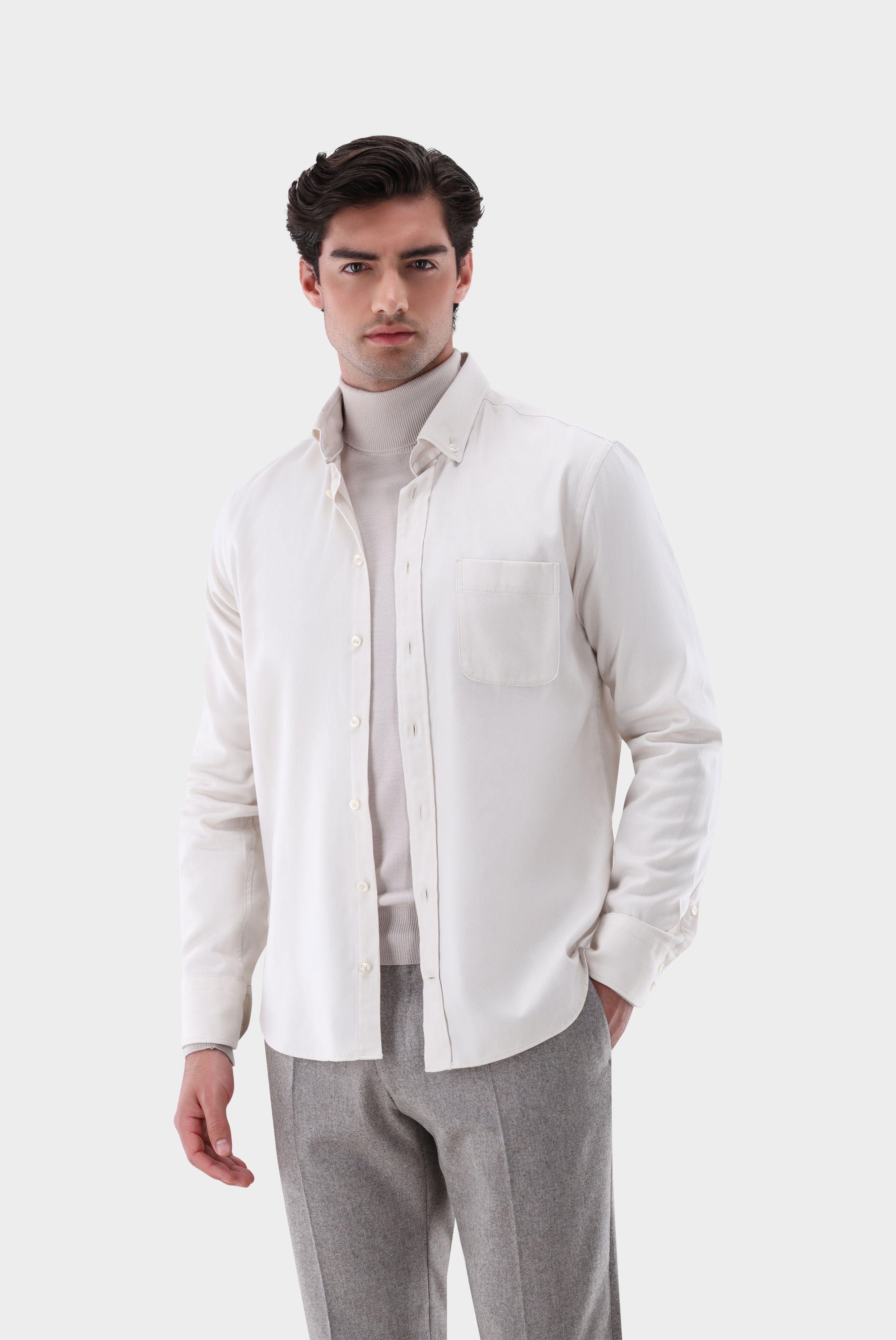 Flanellhemd mit Button-Down Kragen Tailor Fit