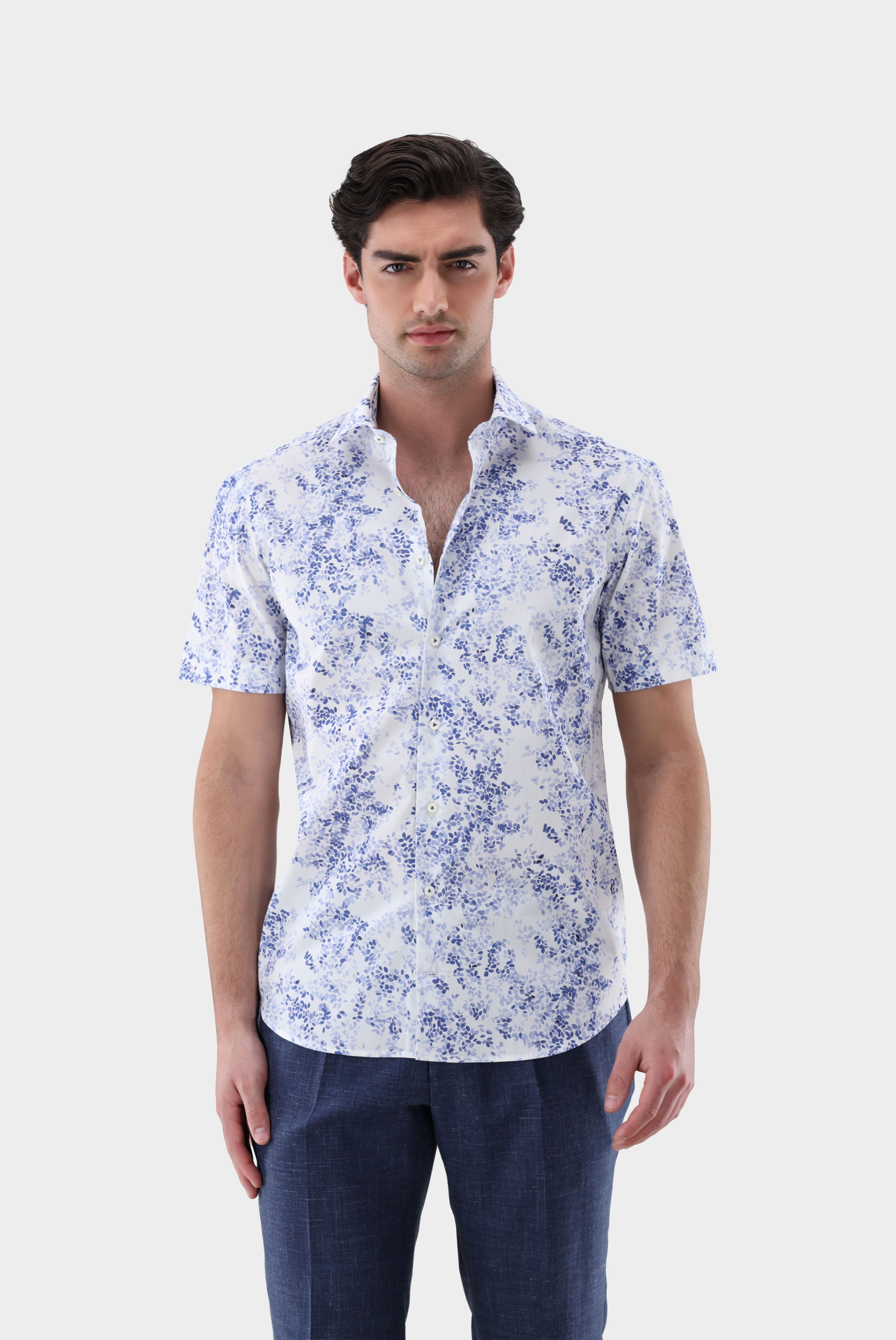 Popeline-Hemd mit Blumendruck Tailor Fit
