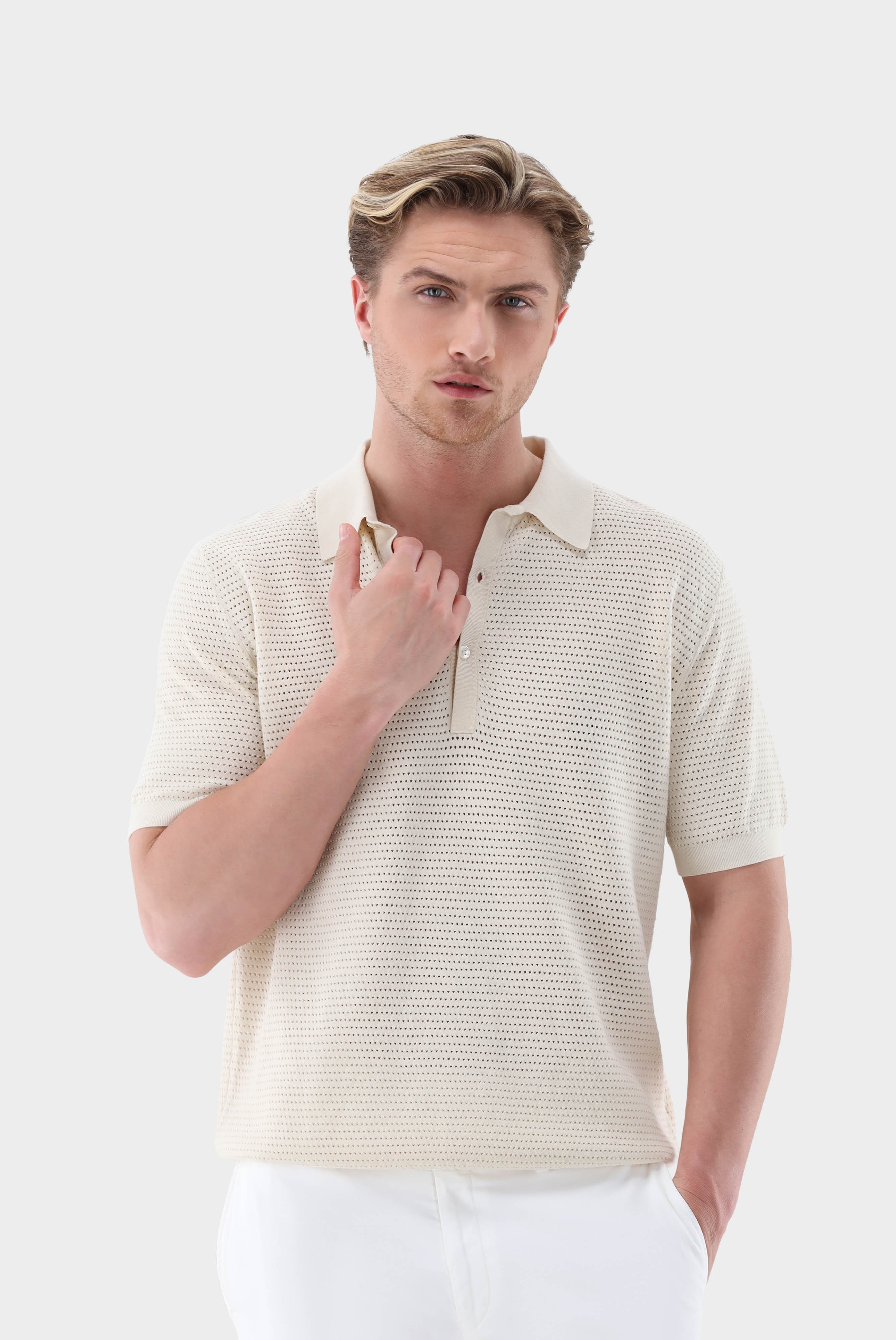 Poloshirts+Polo Shirt with Mesh Structure in Air Cotton+82.8651..S00267.120.S
