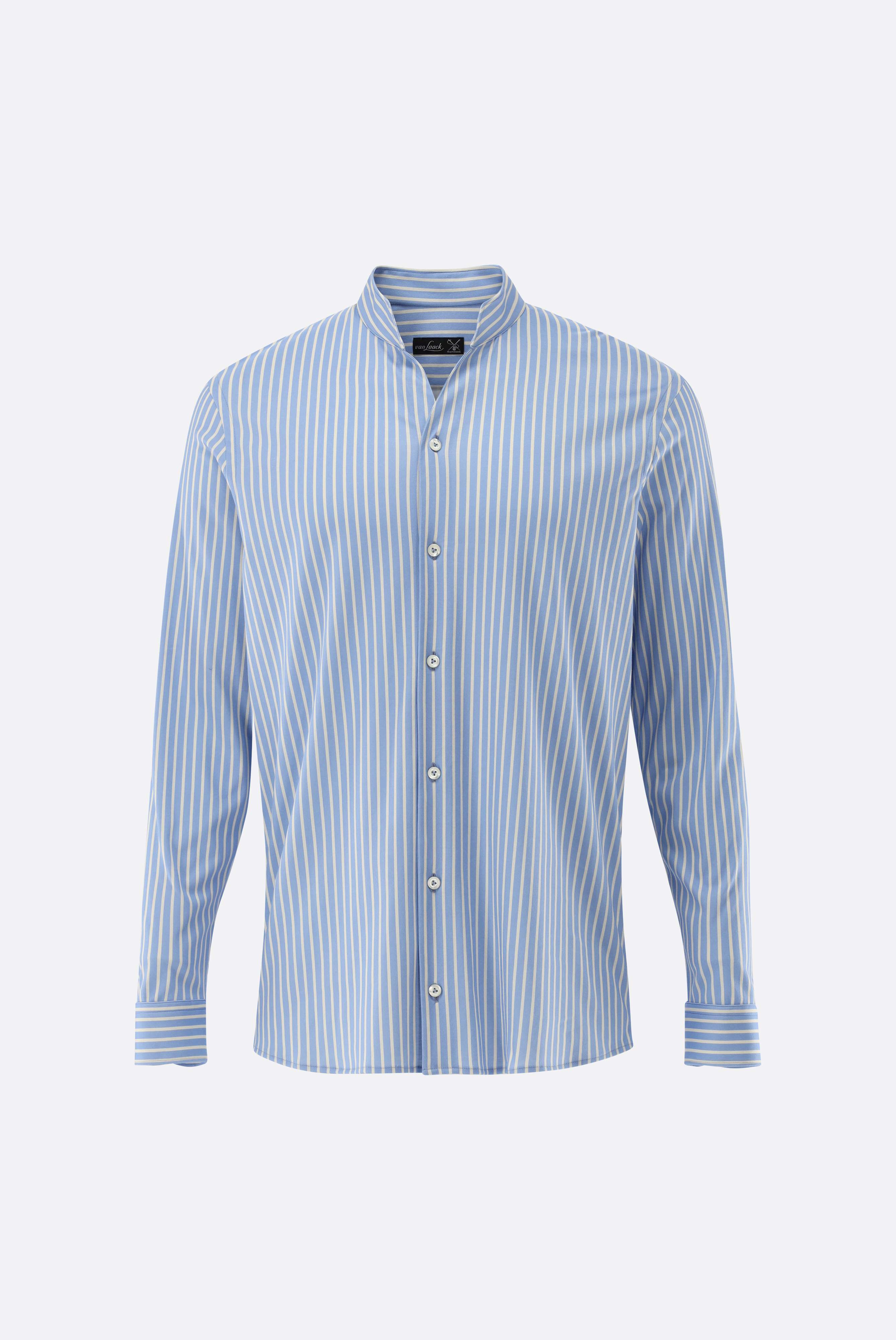 Gestreiftes Jerseyhemd mit Stehkragen aus Schweizer Baumwolle