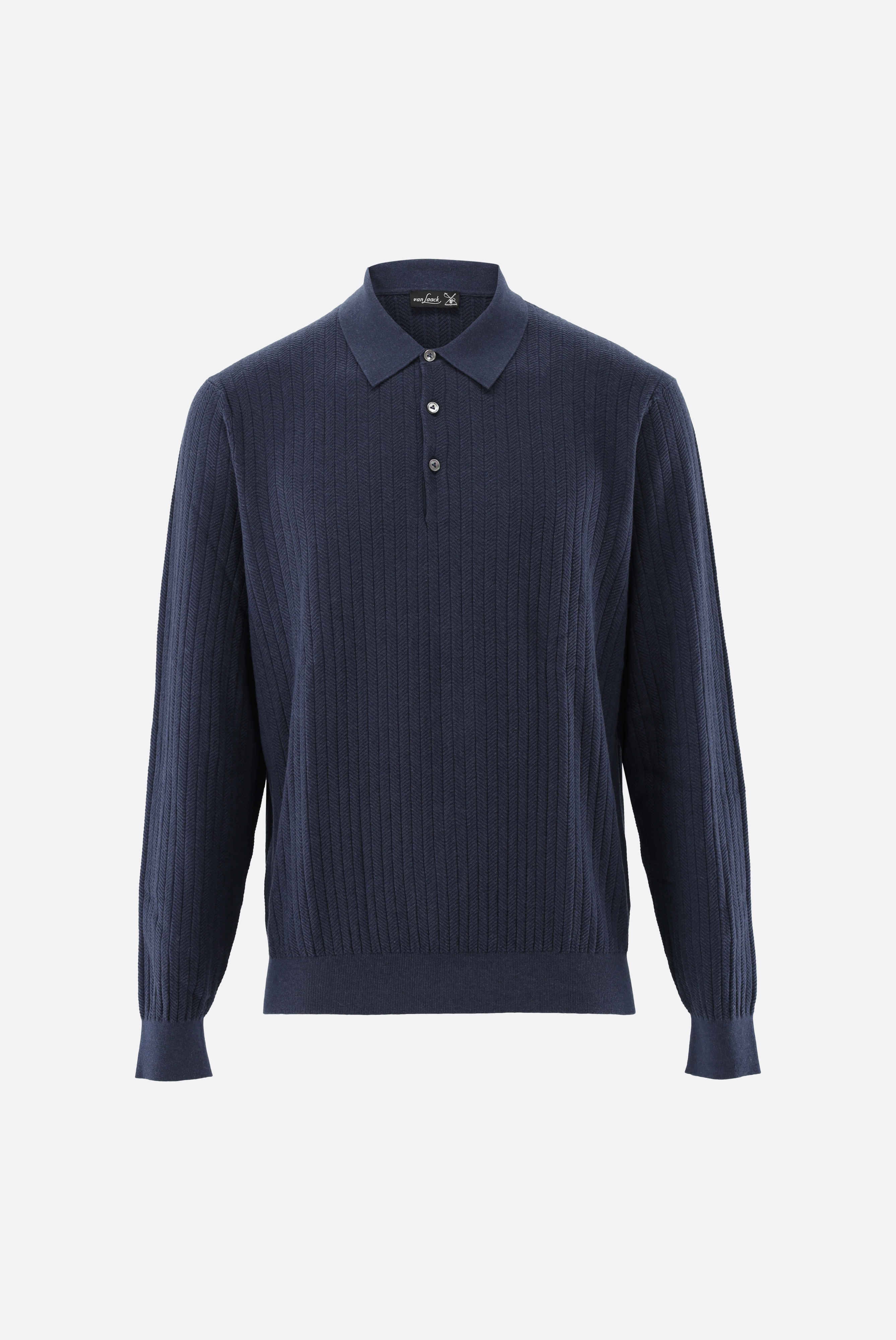 Herringbone knit polo in cotton and silk