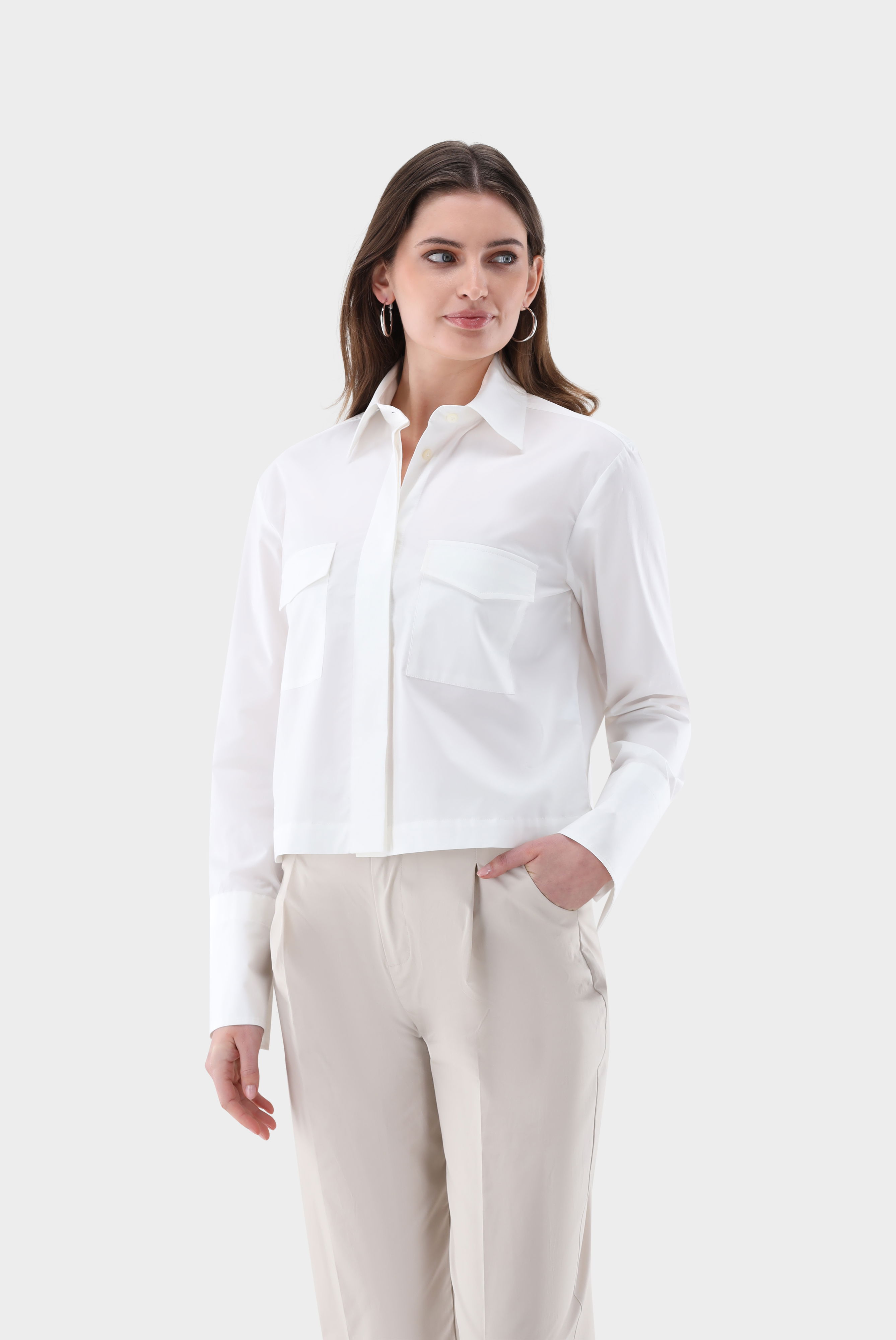 Cropped Bluse mit Brusttaschen