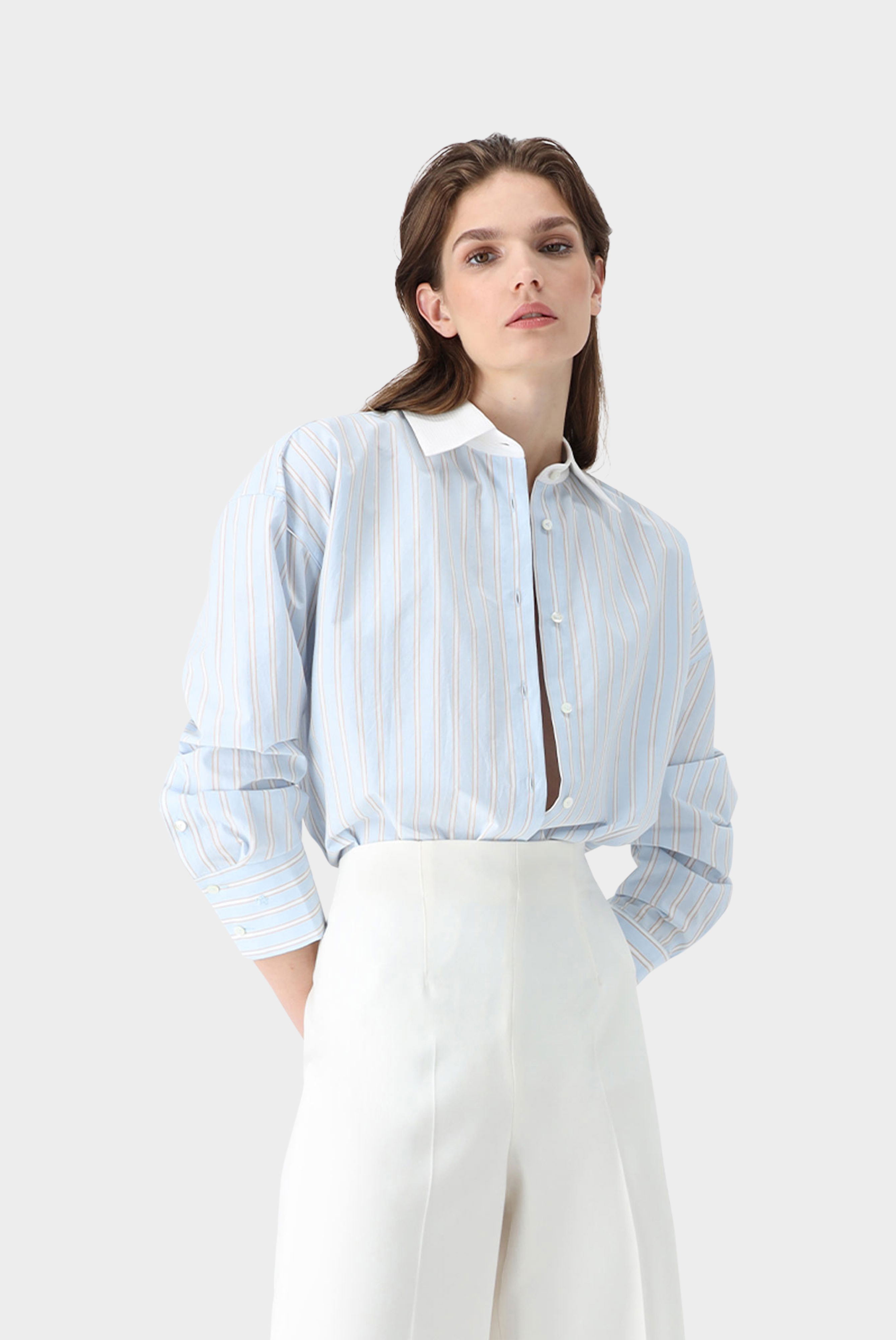 Hemdbluse gestreift mit Kontrastkragen