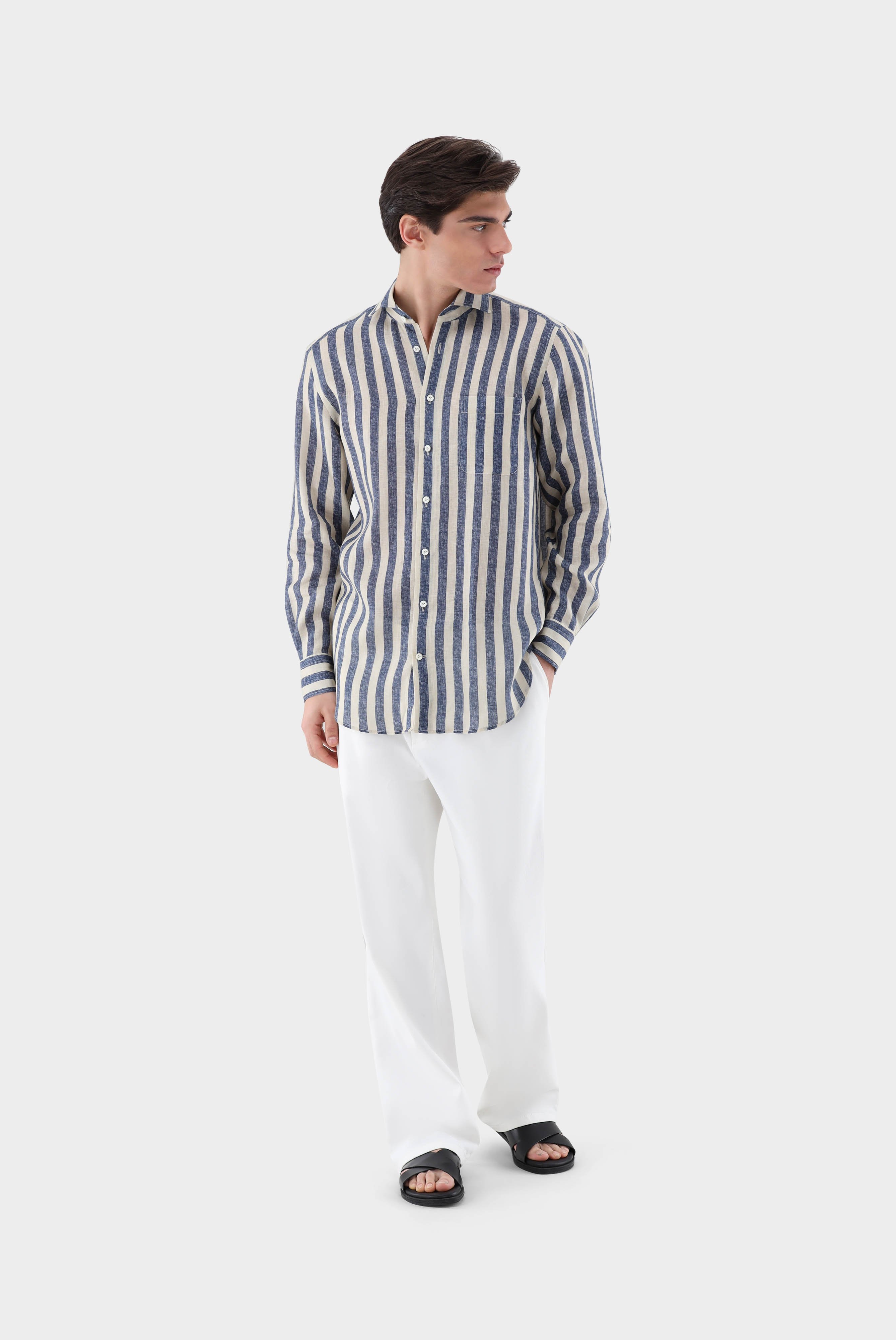 Casual Shirts+Linen Shirt with wide Stripes Comfort Fit+20.2021.9V.170356.761.40